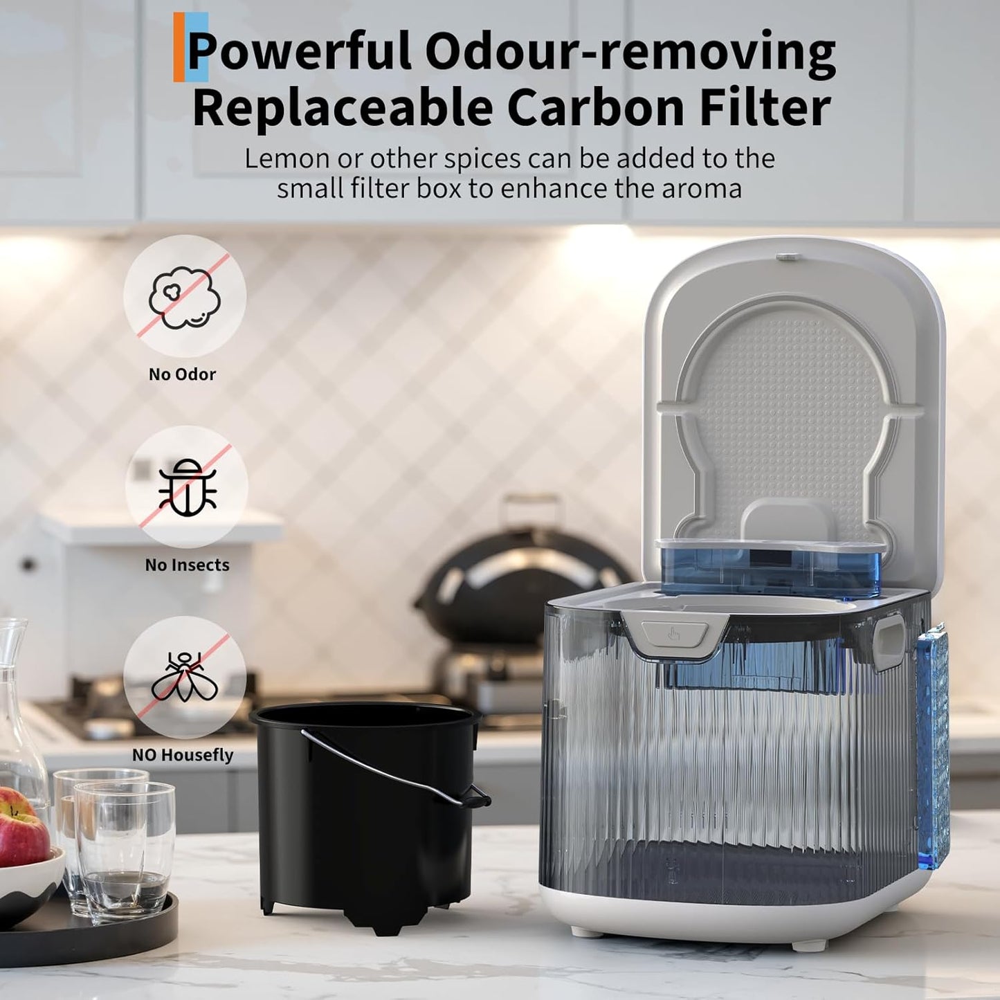 2.5L Electric Kitchen Composter Smart Odorless Compost Bin Auto-Cleaning Countertop Food Waste Composting Machine -Fast 4-6H Food Waste to Fertilizer Conversion for Outdoor Use (White