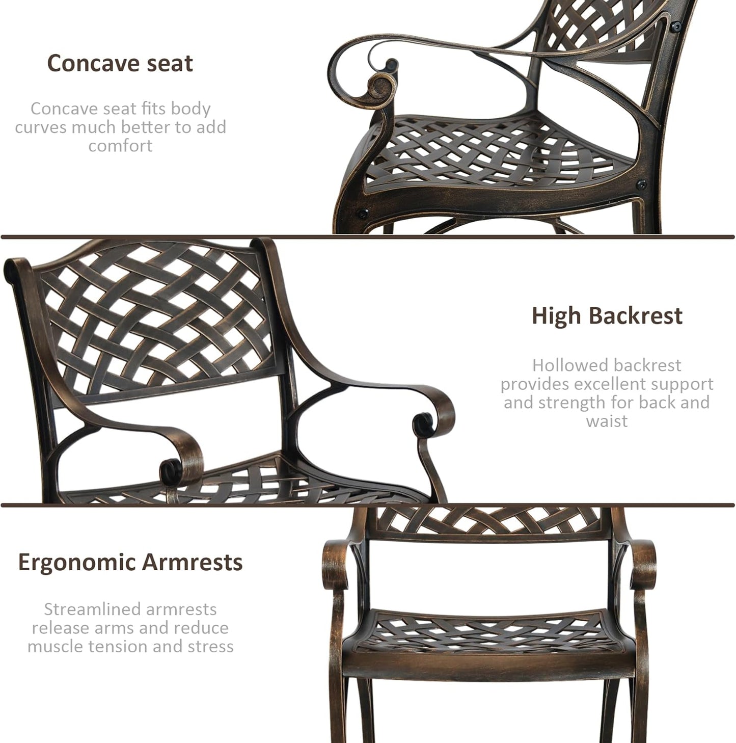 7 Piece Outdoor Dining Set, Cast Aluminum Patio Dining Set for 6 Person, Patio Furniture Set with 59" Rectangle Patio Table(2.56" Umbrella Hole) and 6 Chairs