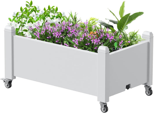 Horticulture Garden Bed with Legs, Divisible Resin Planter Box for Backyard, Patio, Balcony, with 4 Legs, 4 Swivel Lockable Wheels(Ashen,30.04 * 17.72 * 17.56)