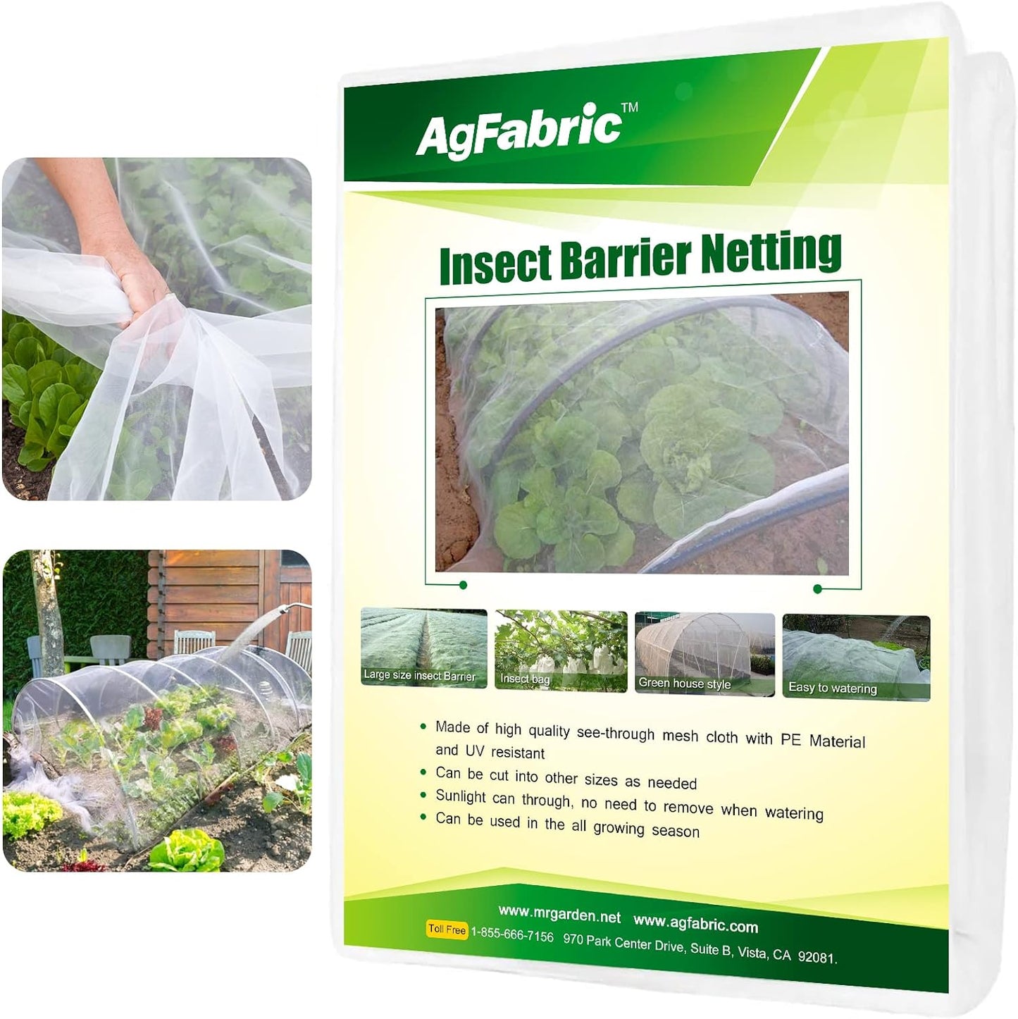Agfabric Garden Netting 6.5'x10' Insect Pest Barrier Bird Netting for Garden Protection,Row Cover Mesh Netting for Vegetables Fruit Trees and Plants,White,2 Pack