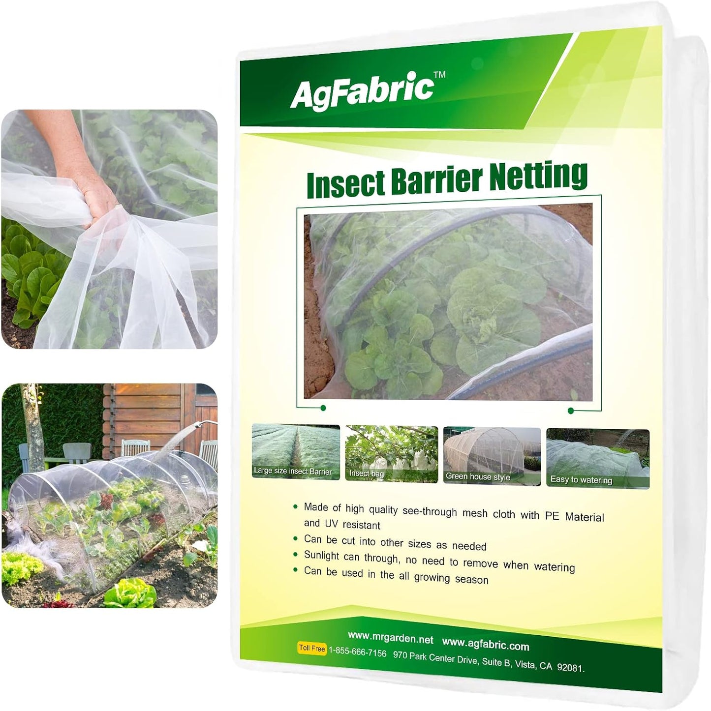 Agfabric Garden Netting 10'x10' Insect Pest Barrier Bird Netting for Garden Protection,Row Cover Mesh Netting for Vegetables Fruit Trees and Plants,White