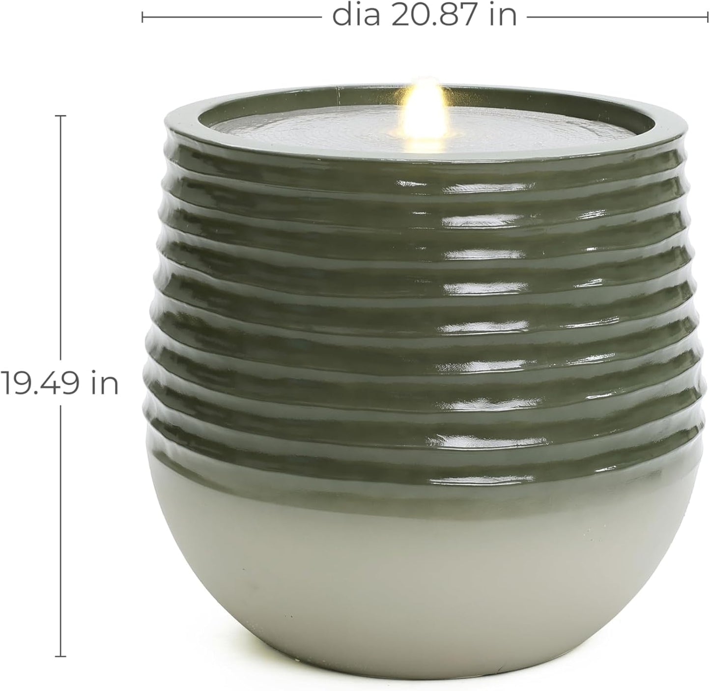 LuxenHome 20" Water Fountain Outdoor with LED Light, Modern Bubbling Garden Water Fountains with Gradient Color, Resin Outdoor Waterfall Fountains with Ceramic Like Glaze for Yard, Patio, and Porch