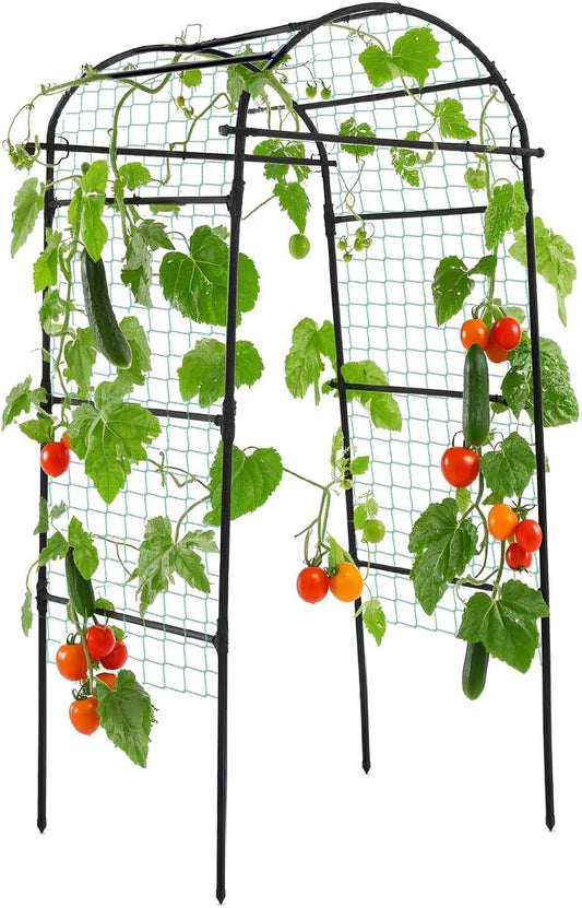 Lalahoni Garden Arch Trellis for Climbing Plants Outdoor, 80 Inch Tall Grape Trellis Metal Vine Plants Support Flower Vegetable Tomato, Cucumber Trellis for Raised Bed, Black