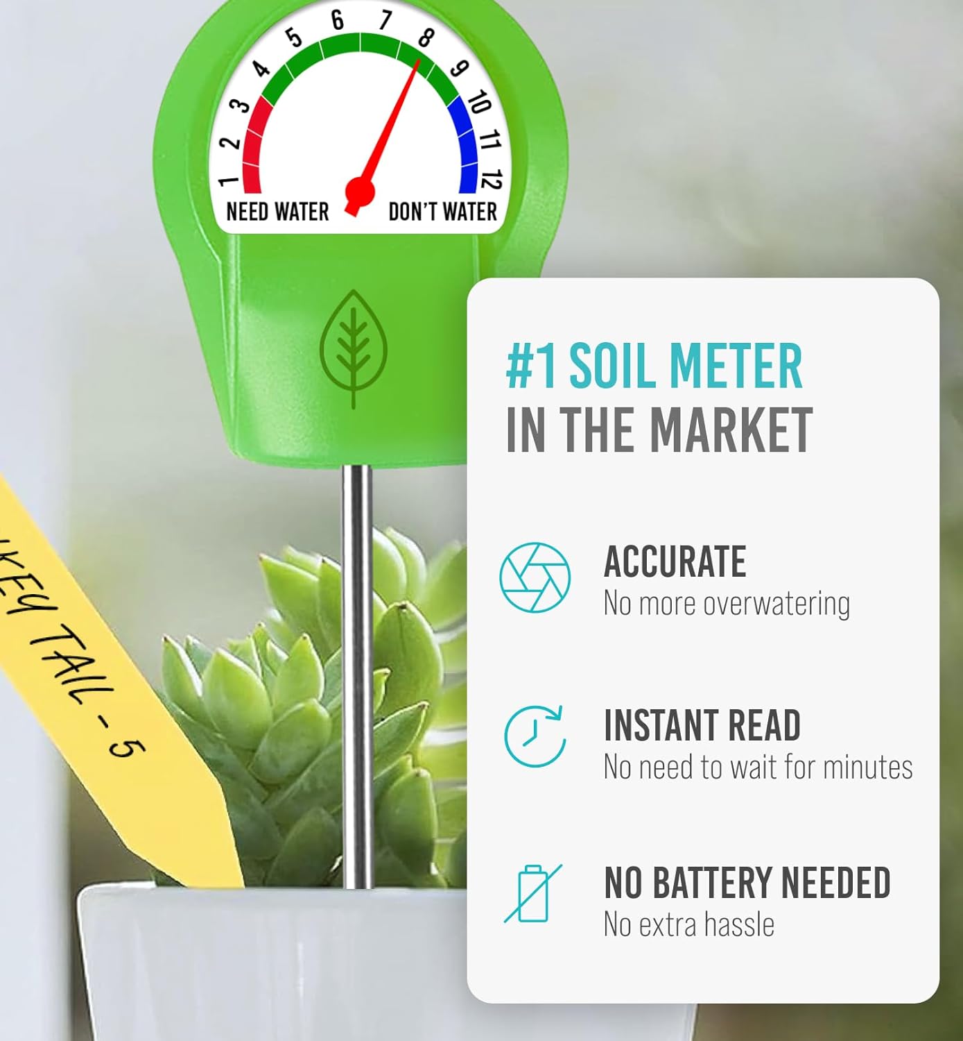 GROWIT Plant Moisture Meter Houseplants - Accurate Plant Water Meter for Indoor Plants Soil Moisture Meter Stocking Stuffers Gift for Mom Dad Adults - No Battery Needed