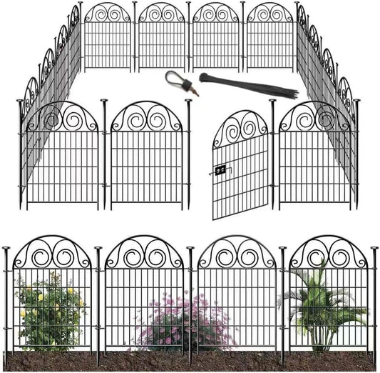 Dog Fence Outdoor for Yard, 32 Inch(H) 24 Panels Total Length 52.5 Ft(L) Pet Fence, Black Metal Animal Barrier Fencing，Reusable Decorative Fences for Garden │Patented