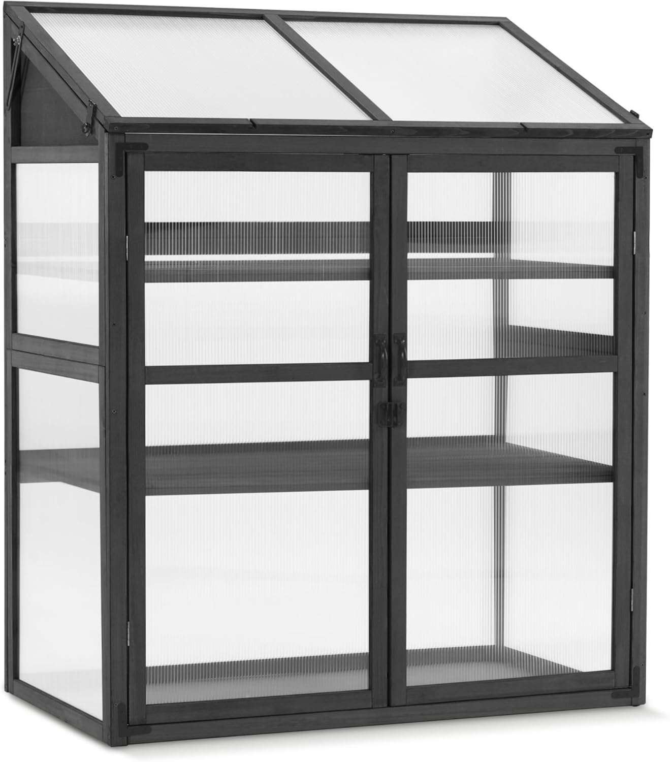 Macrout Cold Frame Greenhouse, Large Wooden Greenhouse Cabinet, Garden Cold Frame with Adjustable Shelves for Outdoor Indoor Use, 1344 (Dark Grey)