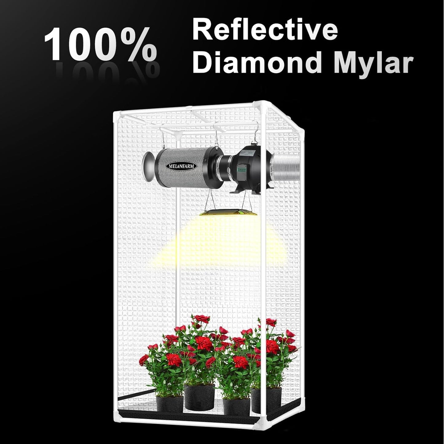 MELONFARM 2x2 Grow Tent, 24"x24"x55" Double Transparent Viewing Door Indoor Grow Tent, Growing Tent with High Reflective Mylar & Floor Tray, Plant Tent for Indoor Hydroponics Growing