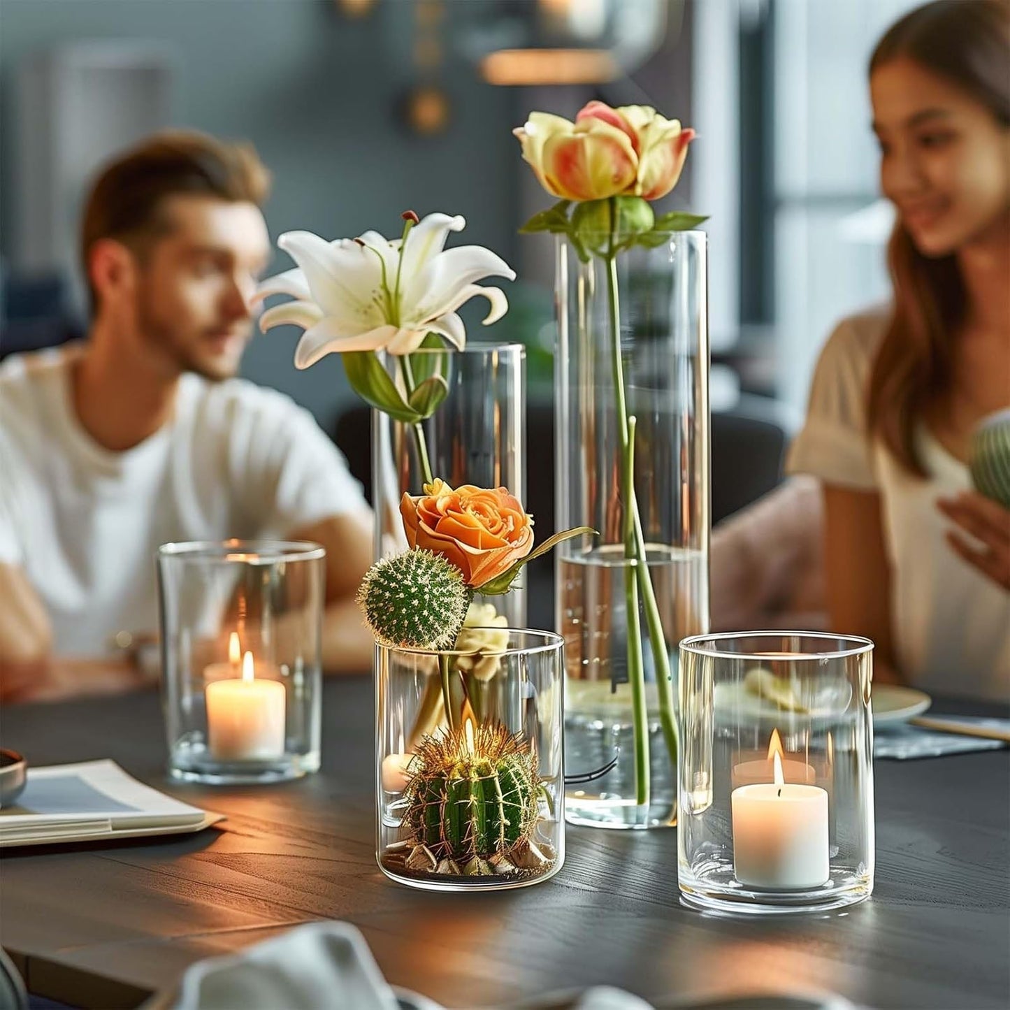 60pcs Glass Vase Cylinder Vases for Centerpieces Small Flower Glass Clear Vases Home Decor Centerpiece Table Flower Vase Decorations for Wedding Decoration＆Holiday Mixed Sizes Tall