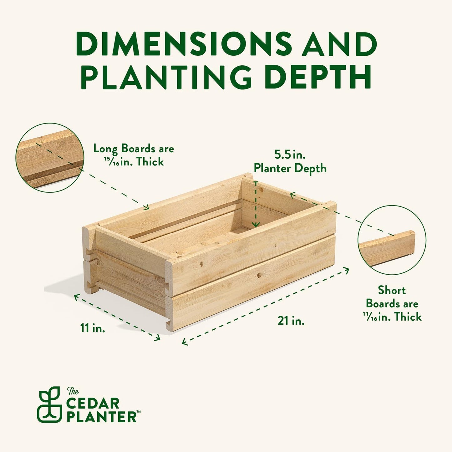 Greenes Fence Cedar Wood Planter Box with Wall Mount Brackets, 21" x 11" x 7" - Made in USA with North American Cedar