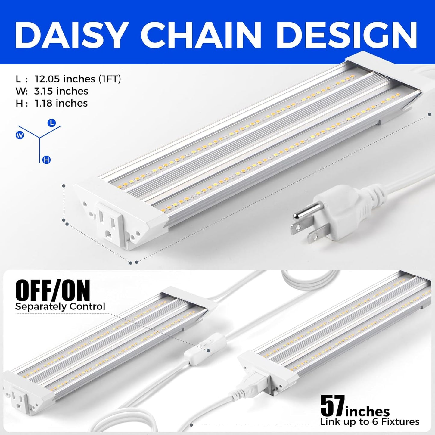 Barrina TX18 1FT Grow Light, 18W(90W Equivalent), High PPFD, Full Spectrum with 660nm Red LEDs, Grow Light Strip for Indoor Plants, Plant Shelves, Seedlings with On/Off Switch, Linkable, 1 Pack