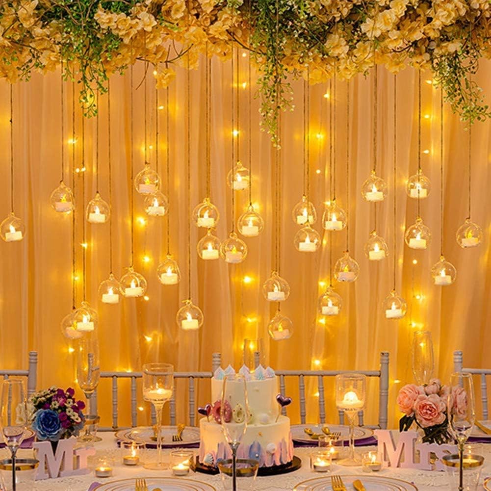Sziqiqi Hanging Glass Globes Orbs Tea Light Candle Holders with Flameless LED Tealight for Wedding Ornaments, Wedding Birthday Christmas Party Centerpiece Accessory 2.36inch 30pcs +6 Extra
