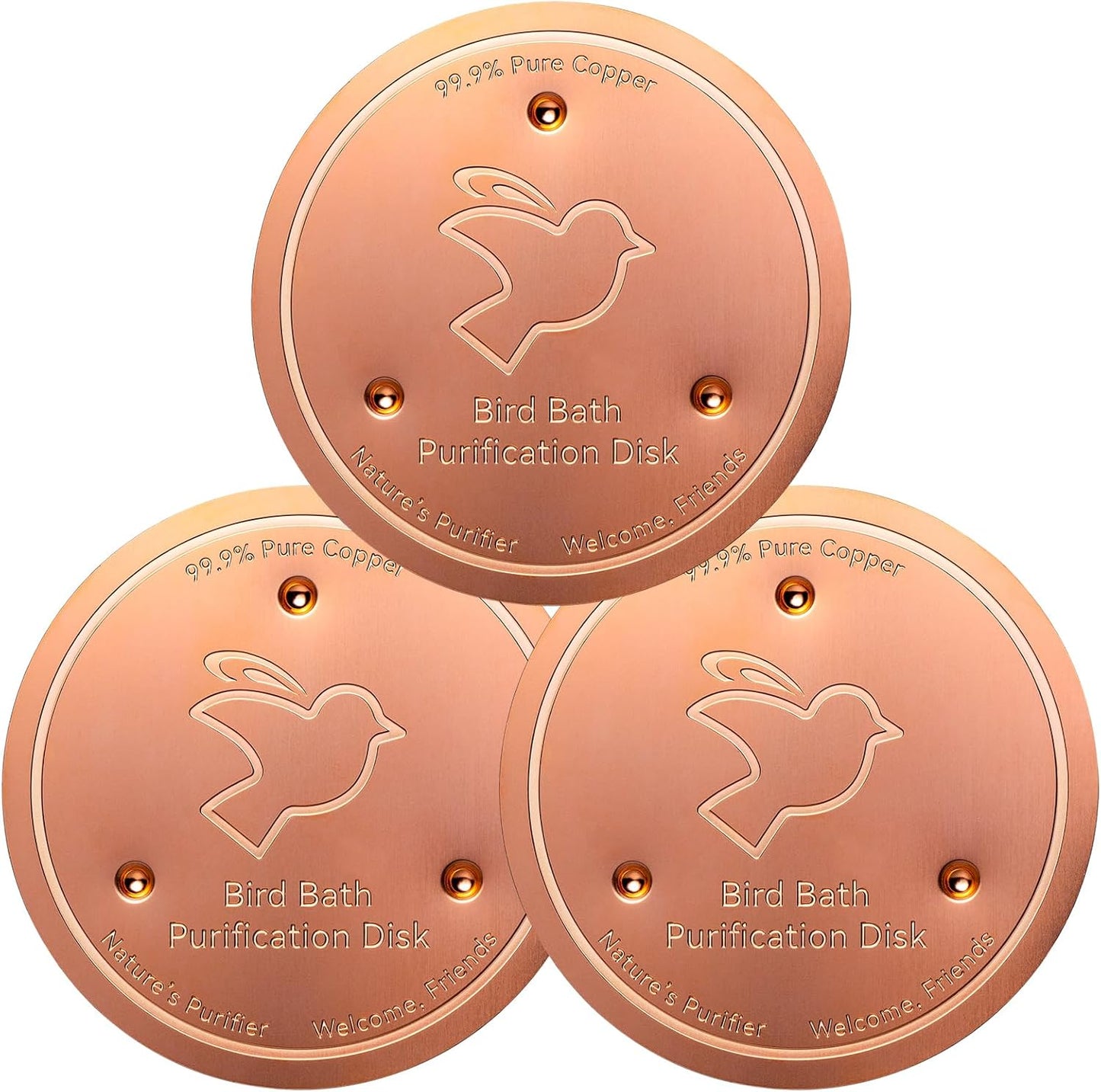 Mellbree 3-Pack Bird Bath Copper Disk, 0.6mm Reinforced 99.99% Pure Copper Cleaning Disk with Triple-Point Support for Physical Safe Clean Water All-Season