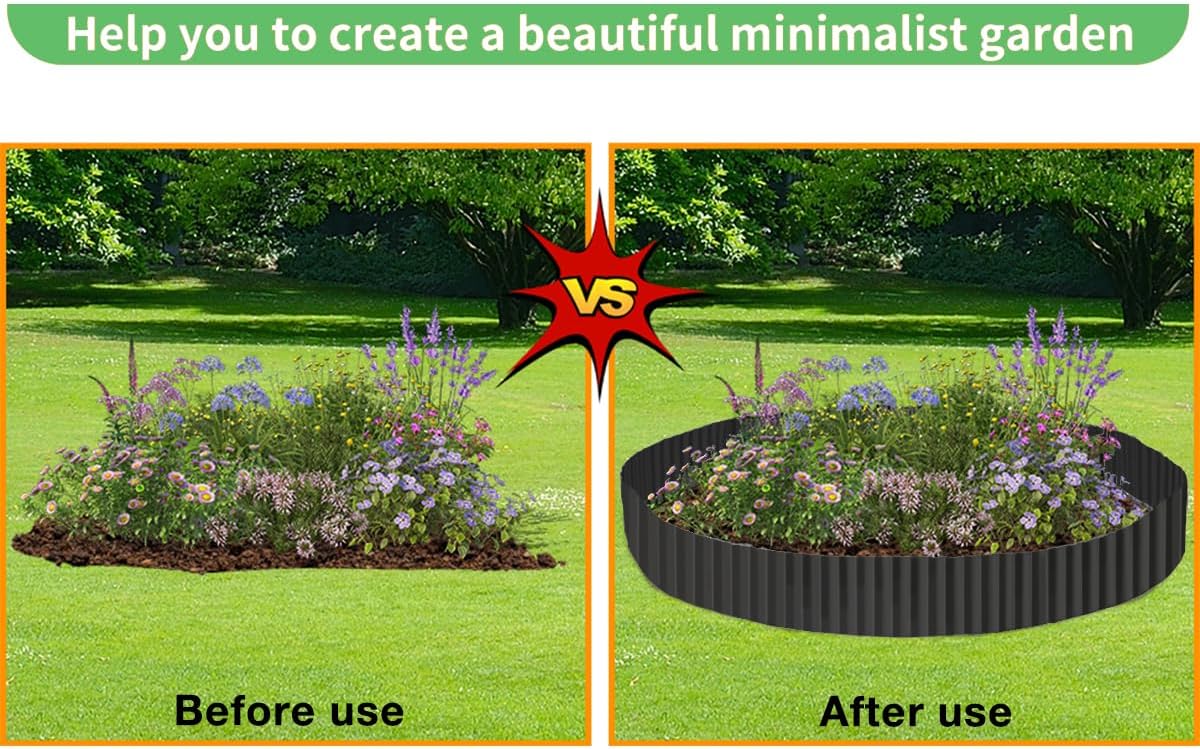 Landscape Edging Border 6inch x 20ft- Corrugated Metal Garden Edging - Lawn Edging Borders - Galvanized Edging Long Strips Yard Border for DIY Flower Beds, Plants, Walkways-Black