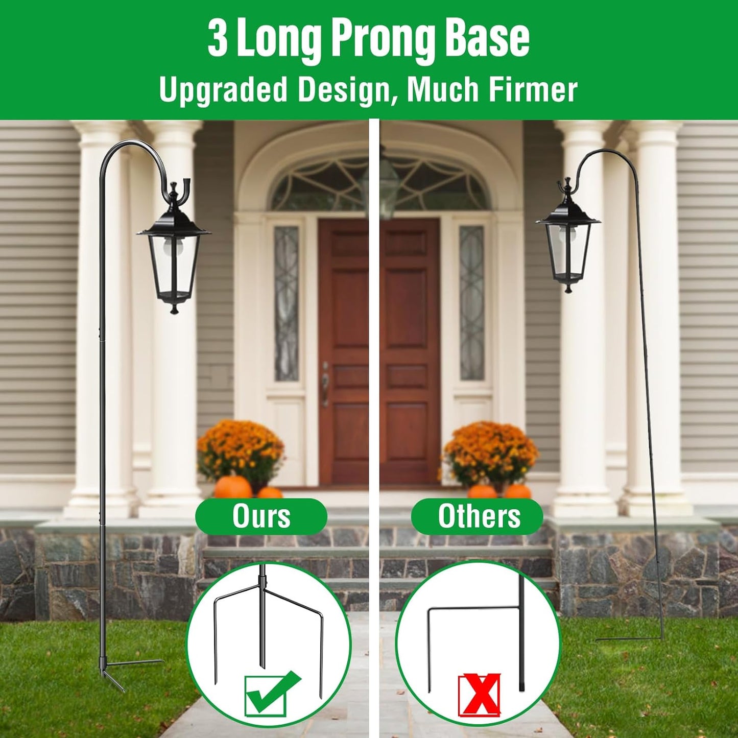 GOFORWILD Shepherd’s Hooks 2 Pack Black, 65 inches Tall, Adjustable Garden Hook for Outdoor, Hanging Plant, Solar Lights, Lanterns, Bird Feeders, Garden Stake and Wedding Decor, 7015