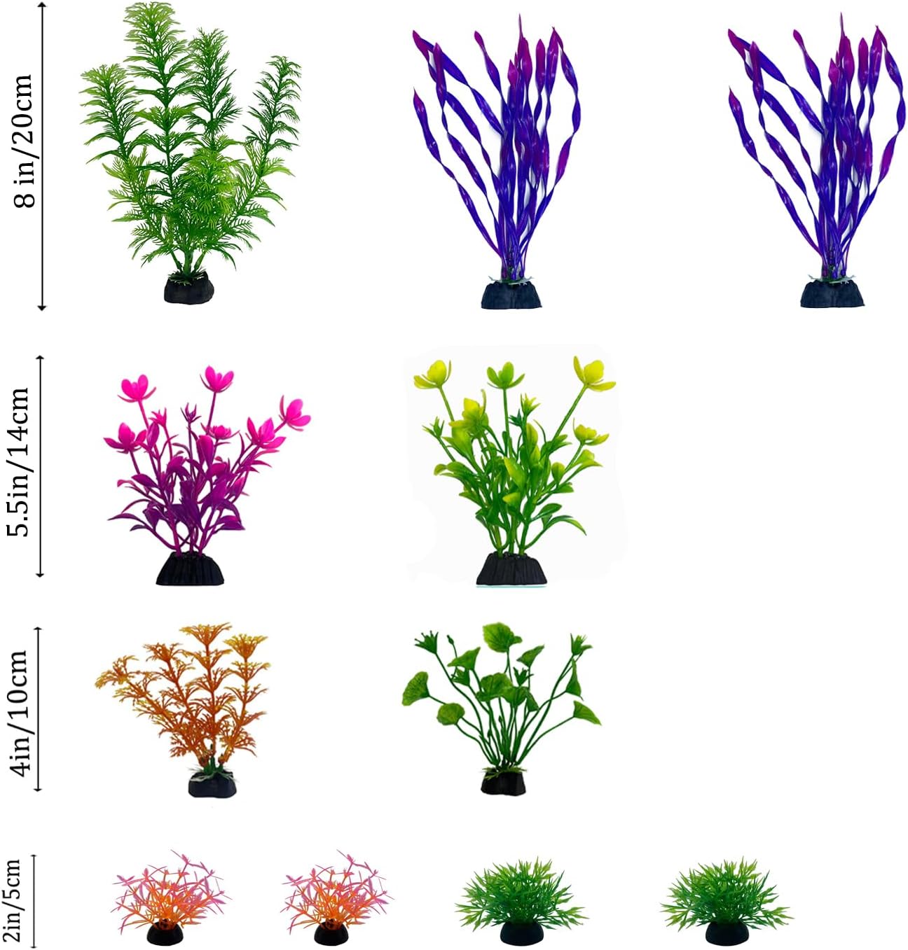 11 Pieces Colorful Artificial Fish Tank Decorations, Aquarium Decorations Fish Tank Purple Artificial Plastic Plants, Small to Large (4-8Inch)