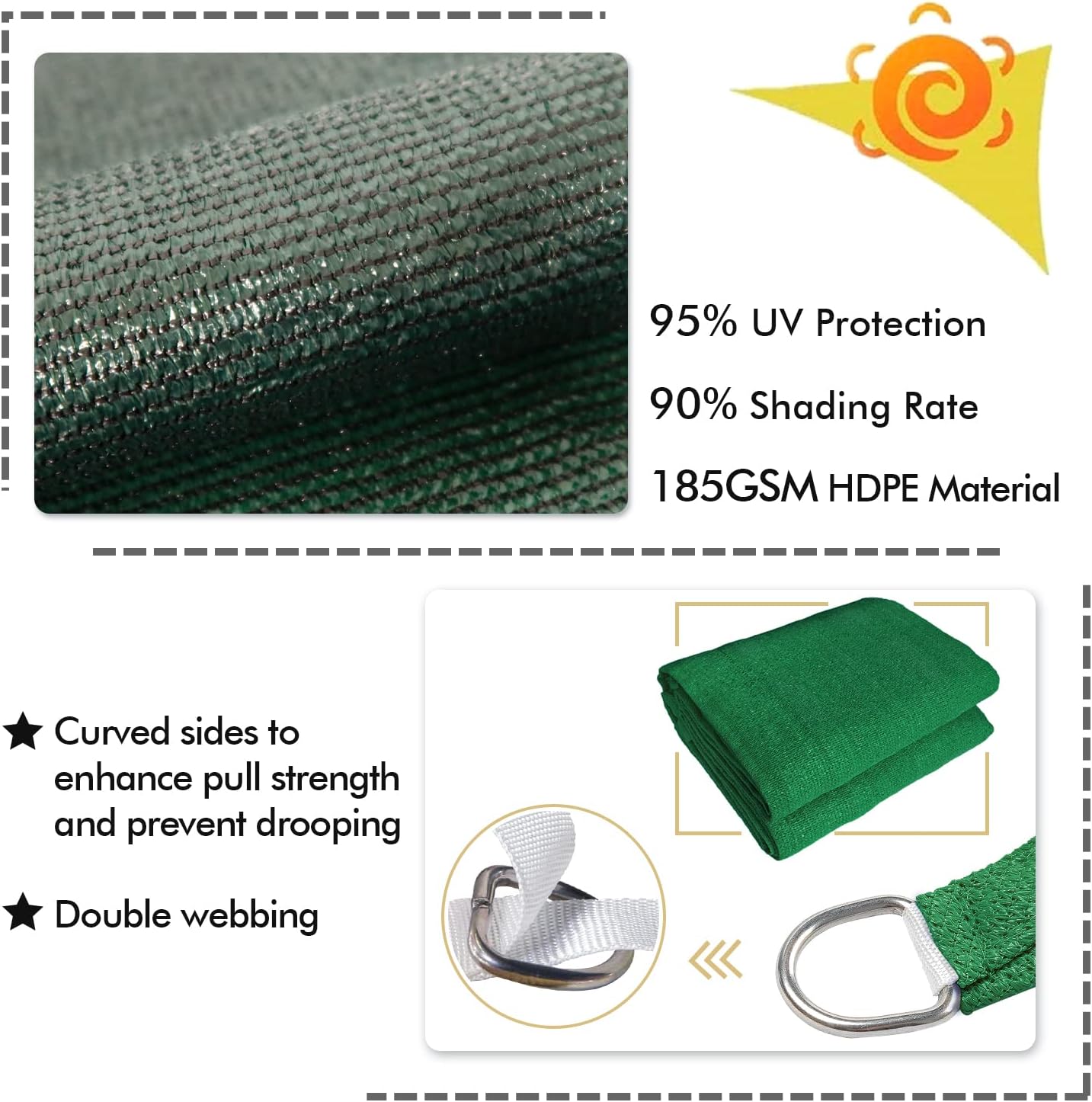 KANAGAWA 10'X16' Dark Green Custom Size Sun Shade Sail Rectangle UV Block Canopy Cover for Patio Backyard Lawn Garden Outdoor (Customized Available)