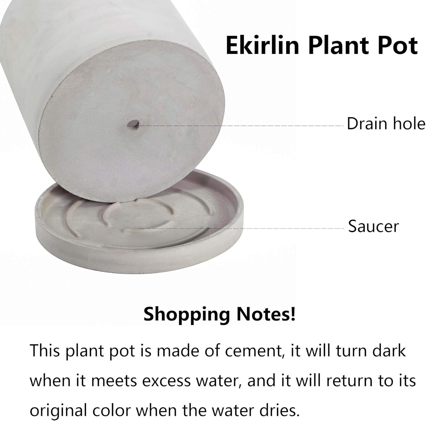 Ekirlin 9 Inch Flower Plant Pot Indoor - Grey Cement Garden Planter Concrete Planter with Drain Hole Saucer, Modern Succulents Containers for Home Decor, Office & Outdoor