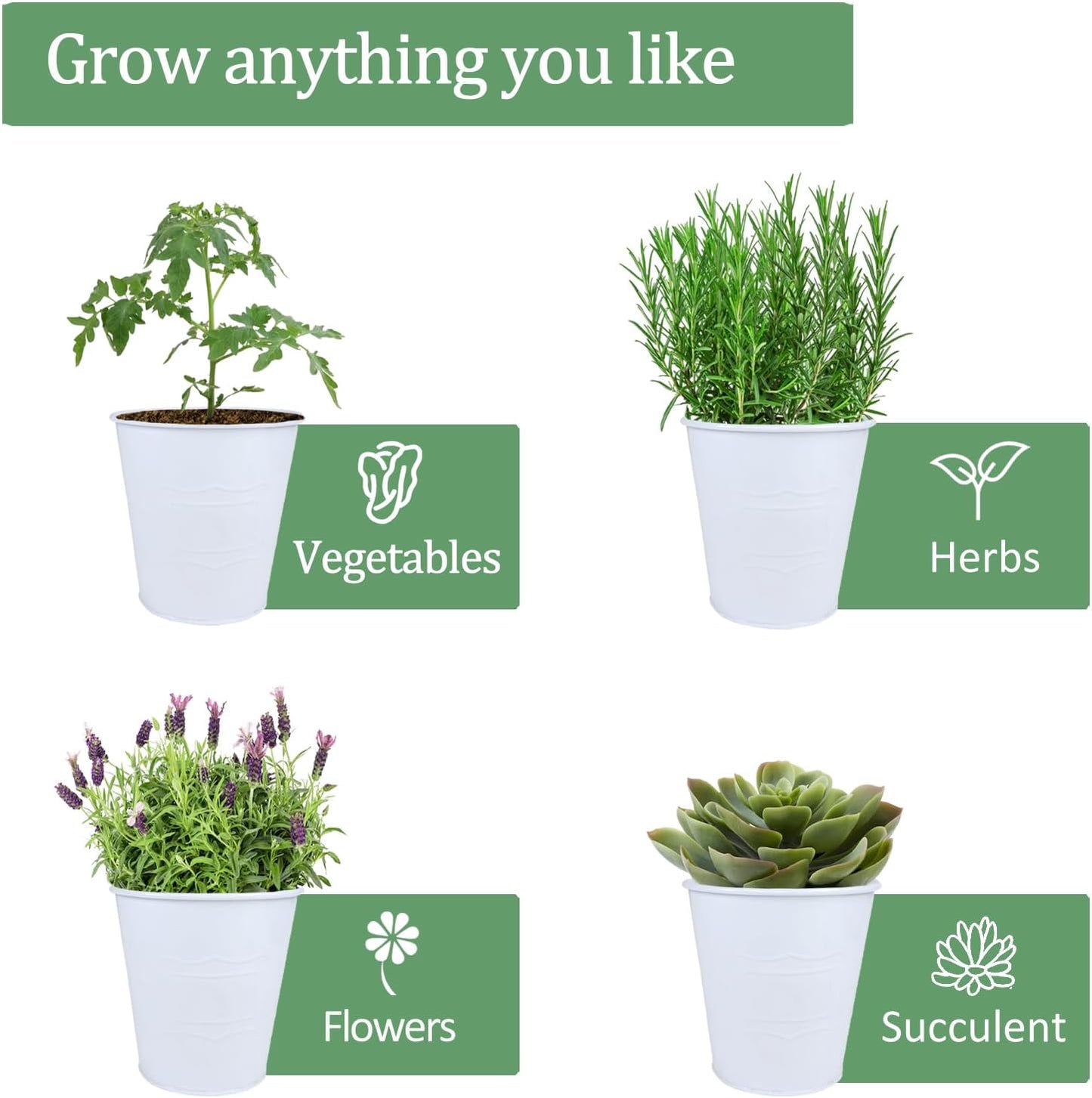 4" Herb Garden Planter Kit, Indoor Herb Planters with Tray, Set of 3 Metal Windowsill Pots for Flower Plants with Drainage Hole, Customizable Labels & Marker Pen, White