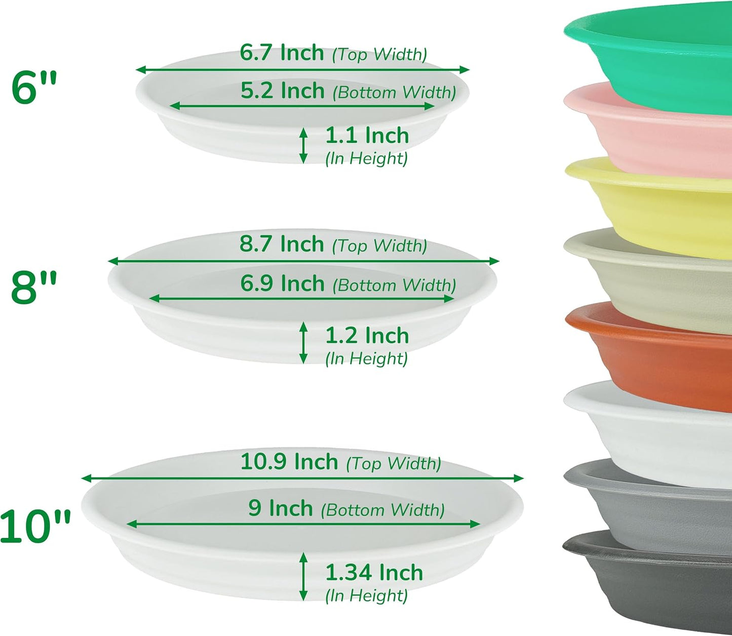 12Pcs Colourful Plant Saucer, 6 8 10 Inch Durable Plastic Plant Tray, Round Plant Pot Saucers, Drip Tray for Indoor and Outdoor Garden, Dark Gray