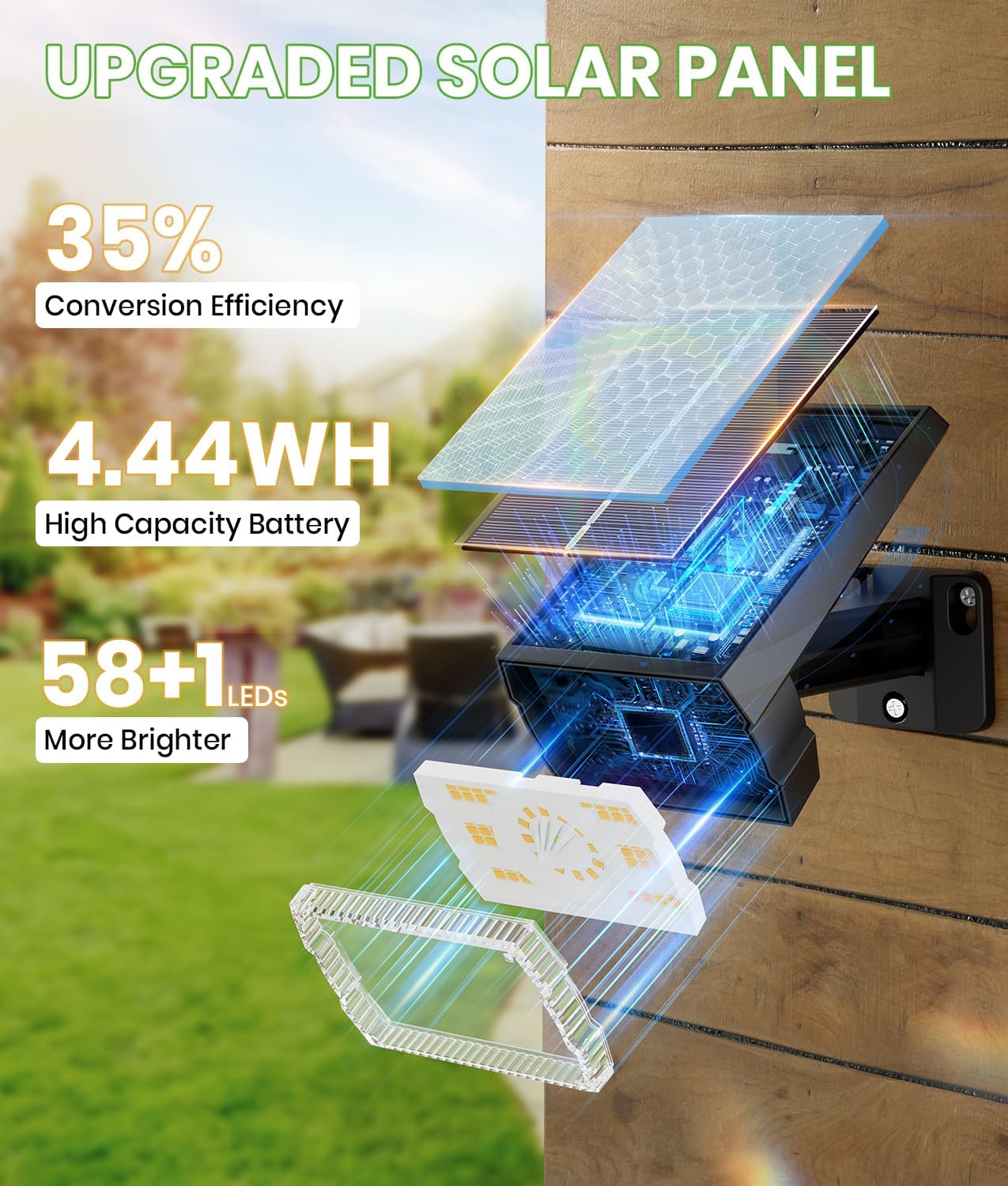 Solar Spot Lights Outdoor Waterproof IP67, 58 LED 3 Lighting Modes Solar Flood Lights, 2-in-1 Wall Light for Tree Yard Garden Pathway (Warm White, 1 Pack)