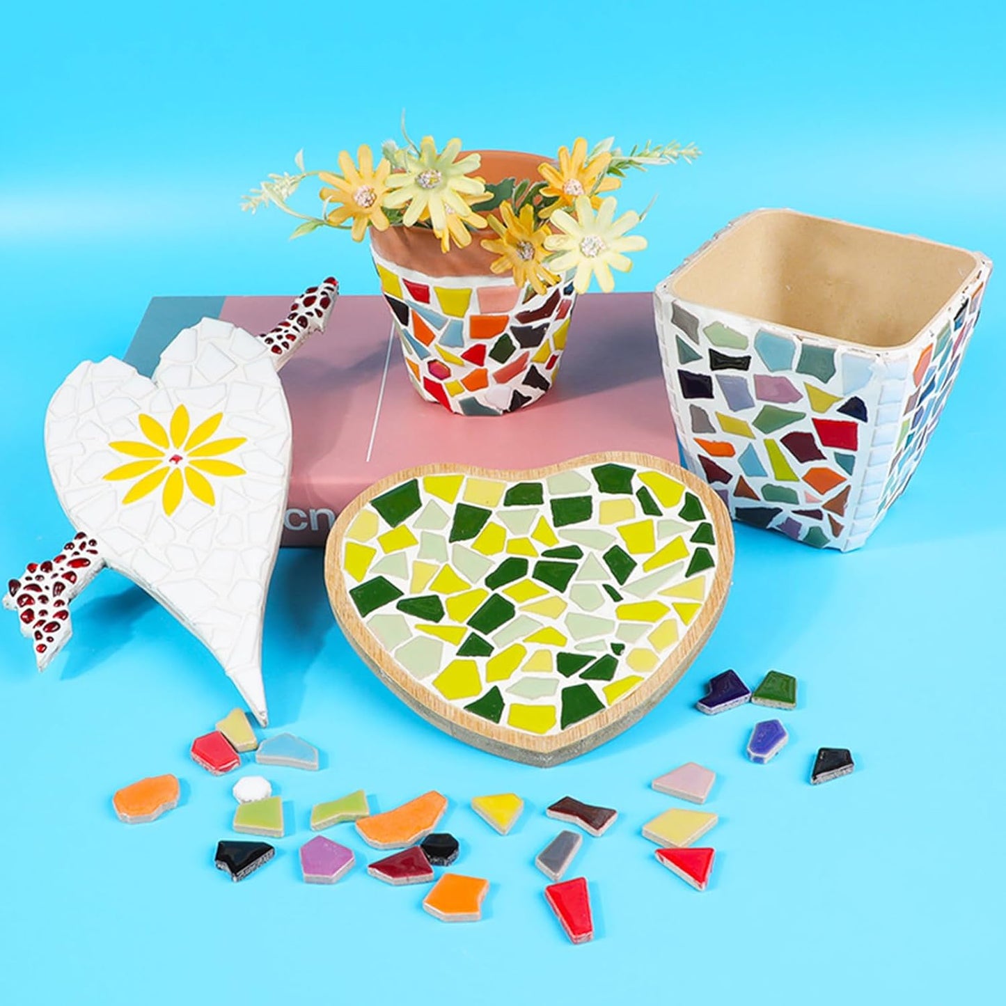 Irregular Size Mosaic Tiles Mixed Color Ceramic Mosaic Glass Pieces for Home Decoration or DIY Crafts 200g Triangles Trapezoids Polygons (Blue Mix)