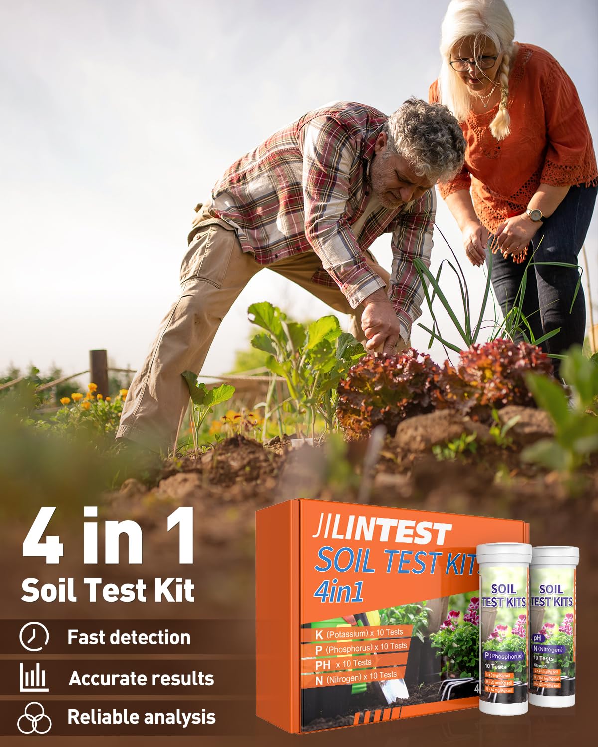 Pawfly 4 in 1 Soil Test Kit for pH, Nitrogen, Phosphorus & Potassium, 40 Tests Soil Testing Kit for Lawn Garden Yard Farm, Accurate Soil pH Test Kit for Vegetable Flower Grass Indoor & Outdoor Plants