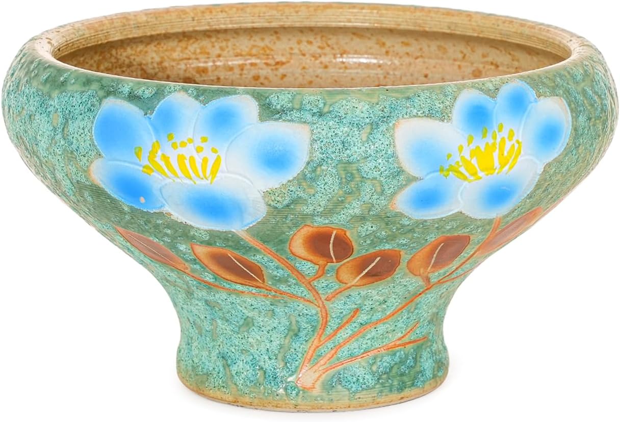 Sungmor 9.6 Inch Large Succulent Plant Pots, Pretty Hand Painted Ceramic Planter with Drainage, Indoor Outdoor Cactus Planter Bonsai Pot, Flower Pot for Indoor Plants Garden Windowsill Desktop Decor