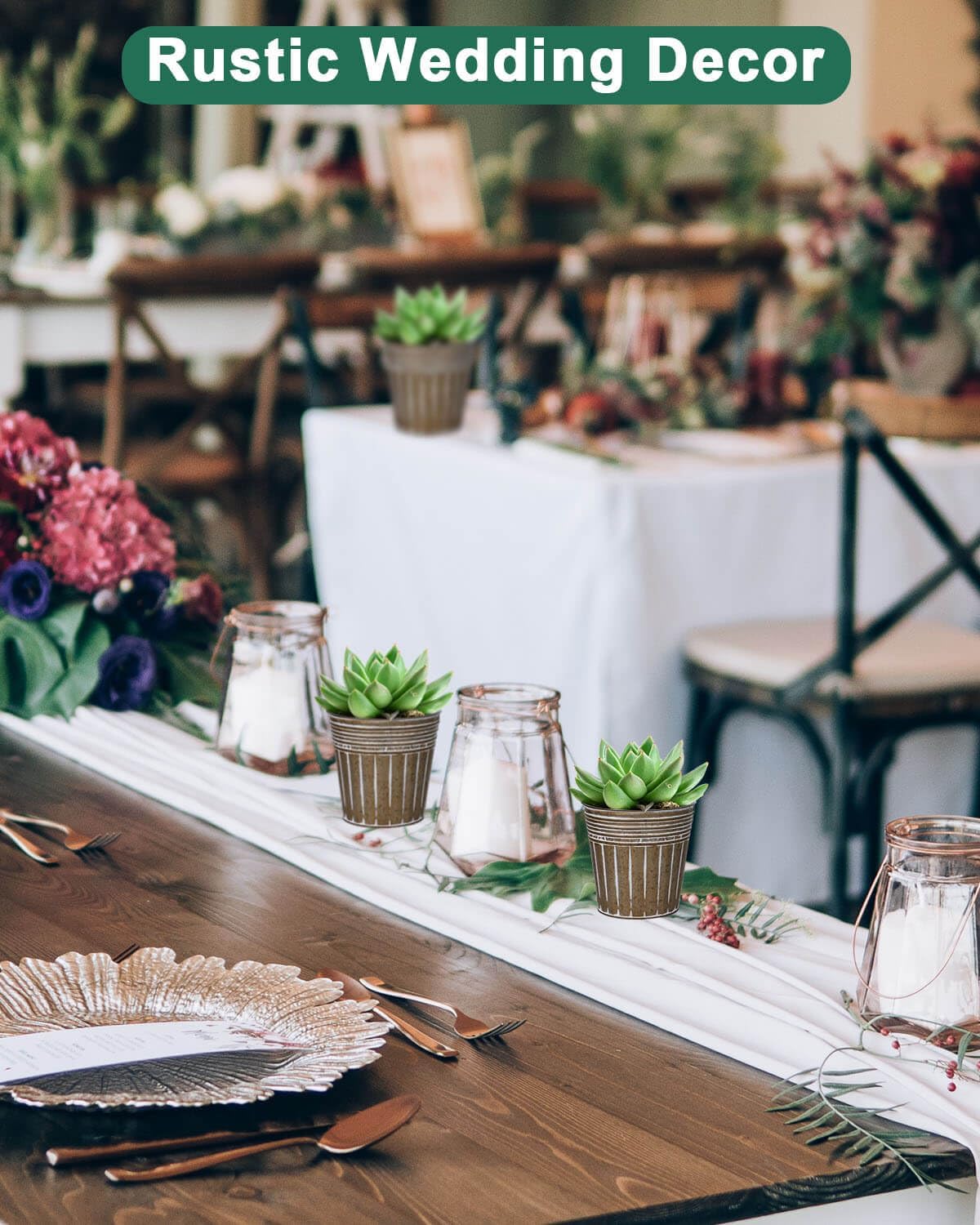 vensovo 4 Inch Brown Metal Rustic Flower Pots - 6Pcs Small Galvanized Planters with Drainage Hole and Rubber Plug, Rustproof Metal Bucket Plant Pots Farmhouse Vintage Style for Decor