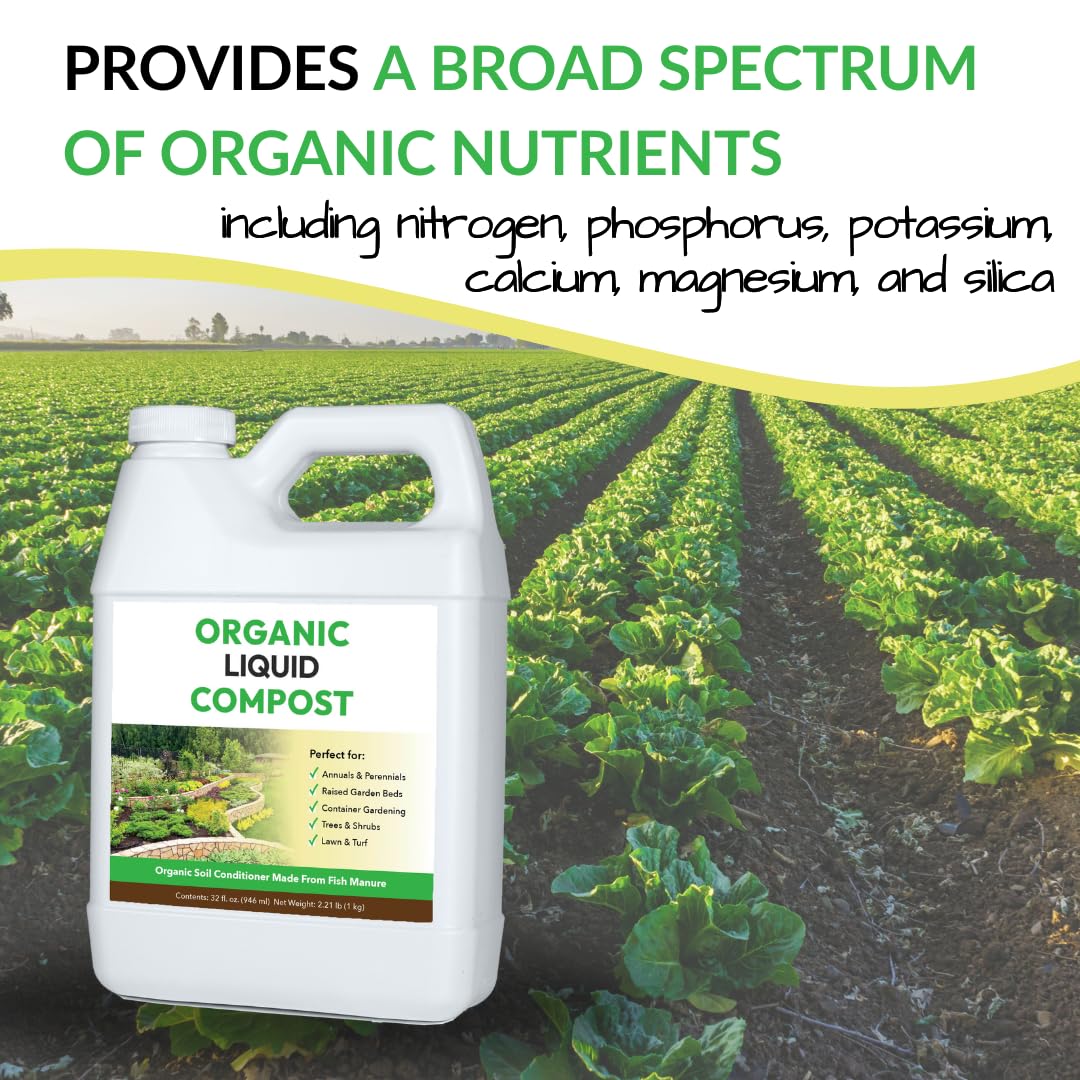 Organic Liquid Compost: Fast-Acting Alternative to Messy and Smelly Composting | Perfect for Brewing Compost Teas (32oz, 2 Pack, Treats Up to 10,000 Sq.Feet)