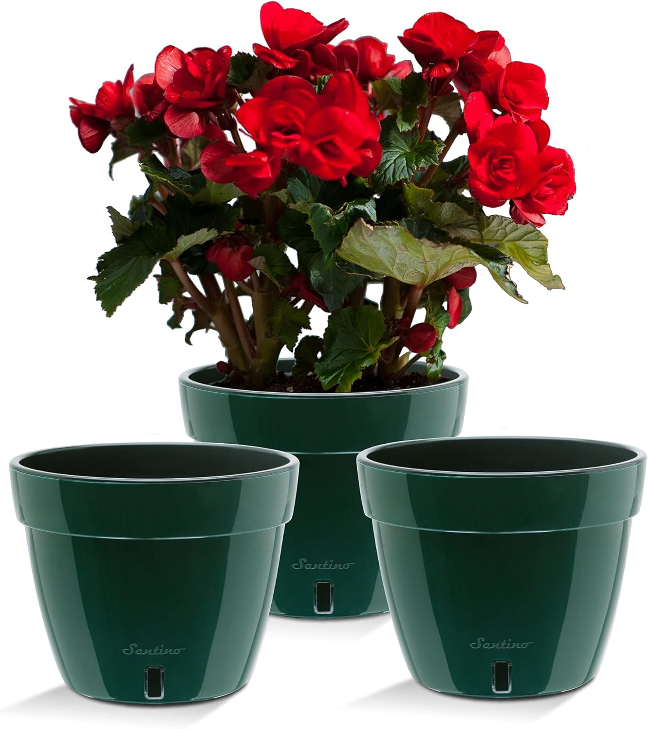Santino ASTI 9.2 Inch Self Watering Planters Green/Black (Set of 3) for Indoor Plants - Premium Quality Modern Plastic Pot w/Water Level Indicator for All House Plants, African Violets and Dahlias