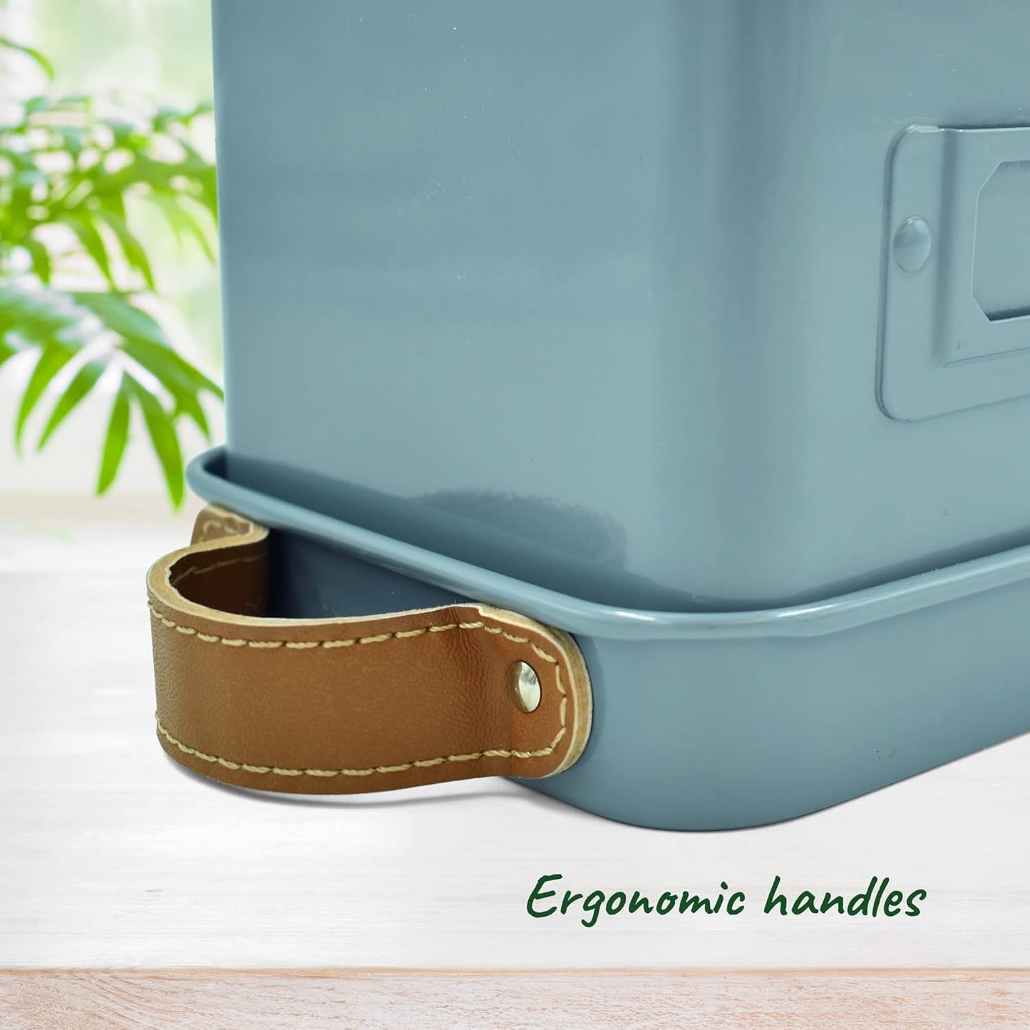 Herb Planter Indoor - Set of 3 Teal Blue Indoor Herb Garden Pots with Leather Handled Tray - Window Sill Plant Shelf - Pots with Drainage Holes and Labels