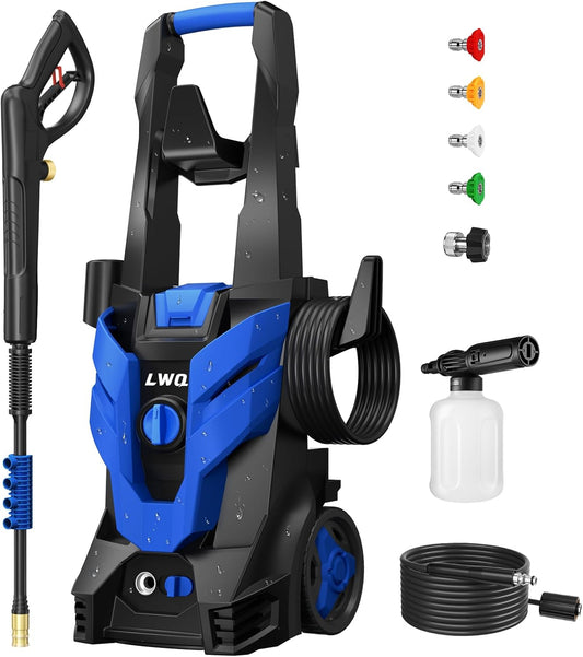 Pressure Washer, Power Washer with 4 Quick Connect Nozzles, High Pressure Cleaning Machine with Foam Cannon for Cars/Fences/Driveways/Patios/Home Cleaning, Blue