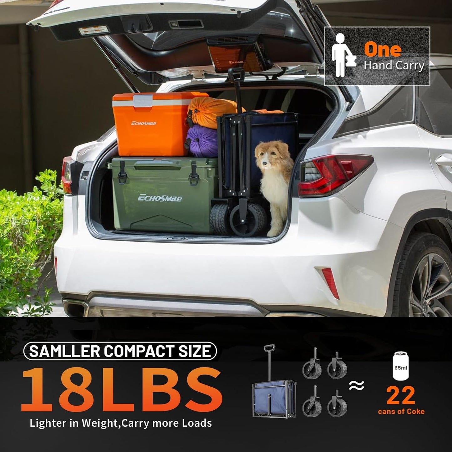 EchoSmile Collapsible Folding Wagon Cart with All-Terrain Wide Wheels, Heavy Duty Garden Cart with 350lbs Capacity,Portable Lightweight Rolling Wagon Cart for Camping Beach Sports Shopping,Blue