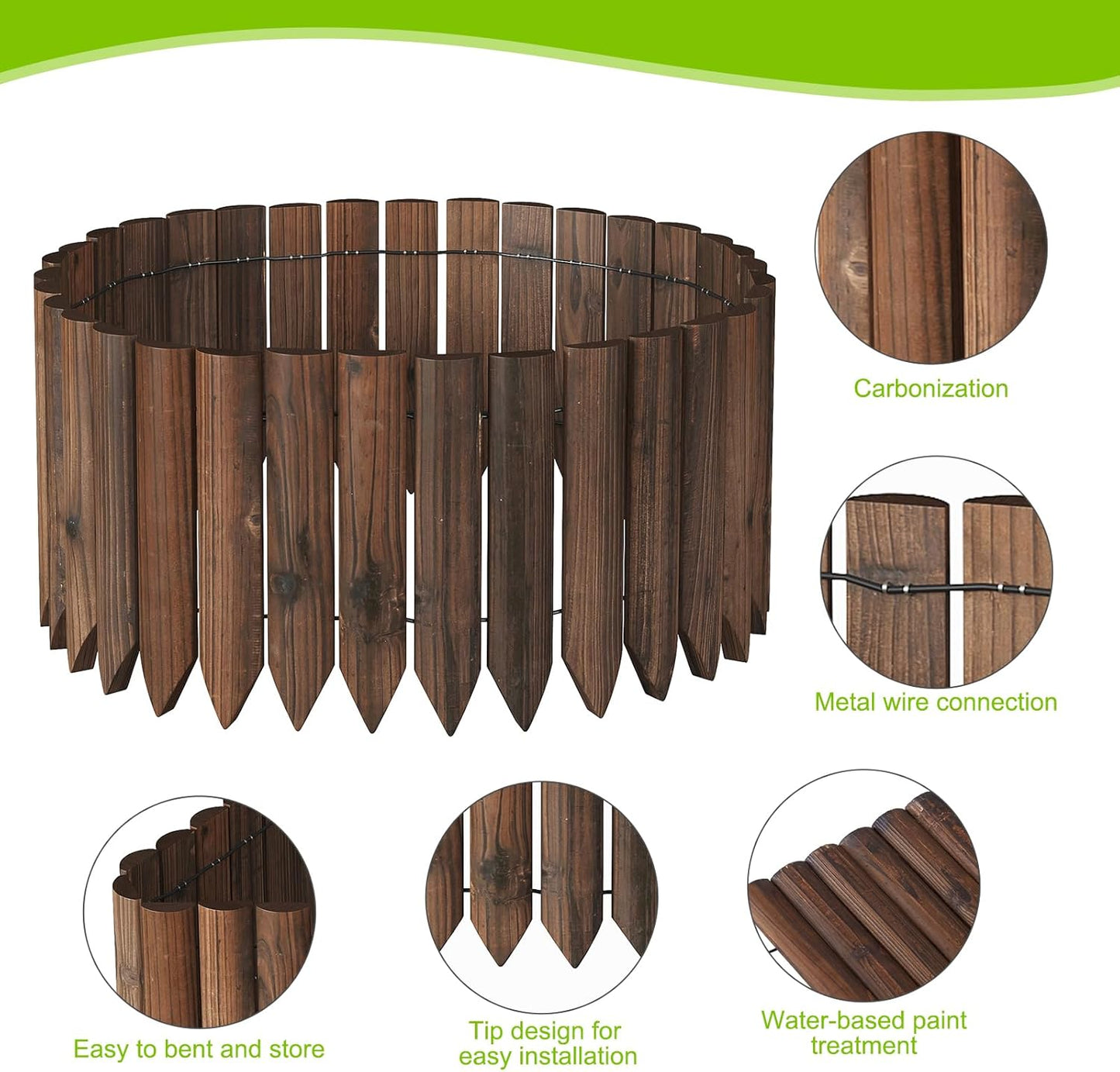 Wood Garden Edging Border Wooden Short Fence Landscape Edging Anti Corrosive Lawn Fence Border with Gloves Decorative Flower Bed Border for Yard Patio Pathway Tree Outdoor-47.2" L X 11.8" H (3PACK)