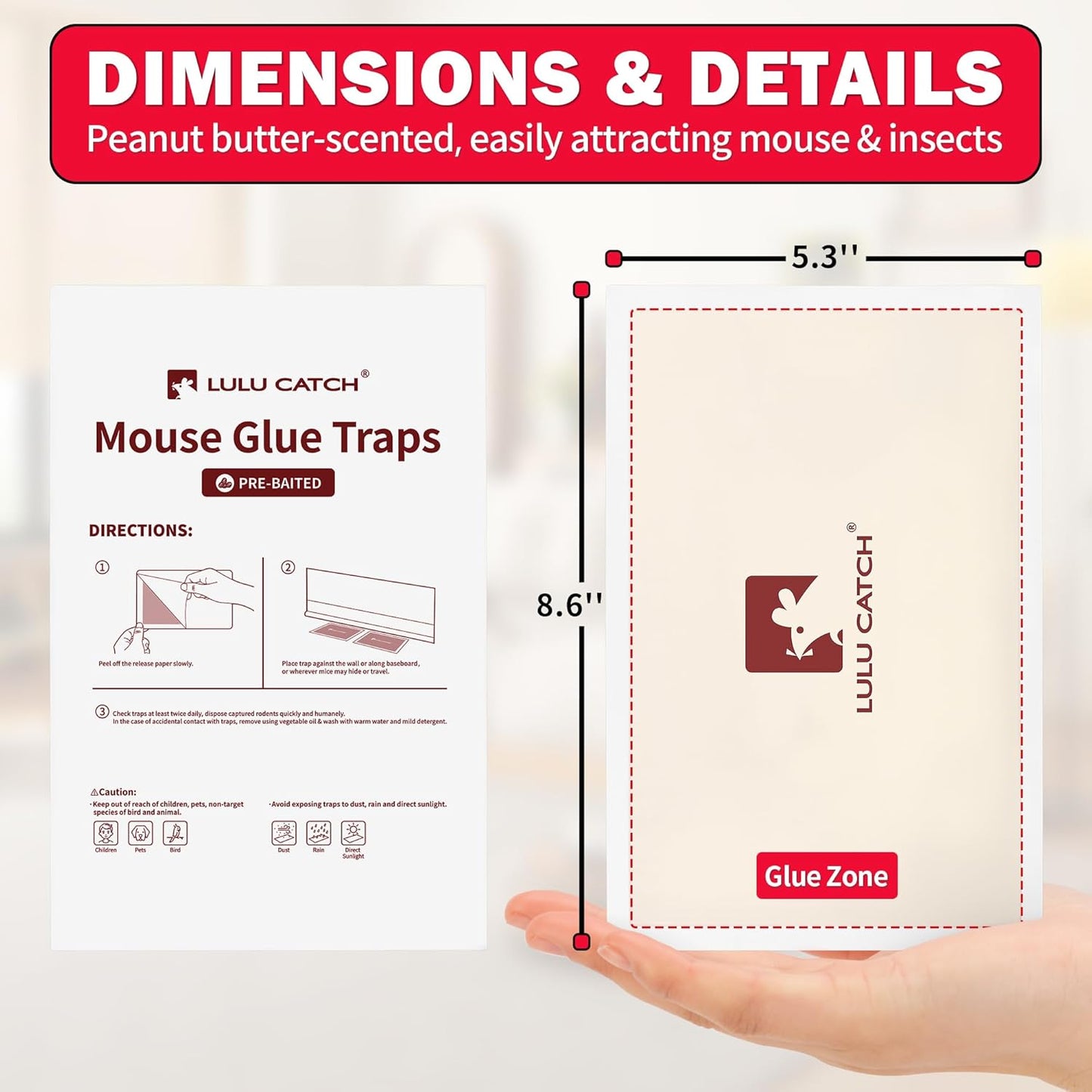 LULUCATCH Mouse Traps, 20 Pack Pre-Baited Sticky Mouse Traps Indoor for Home, Non-Toxic Bulk Sticky Pads, Glue Traps for Rats, Bugs, Spider, Mice, Cockroach, Pet Safe Pest Control