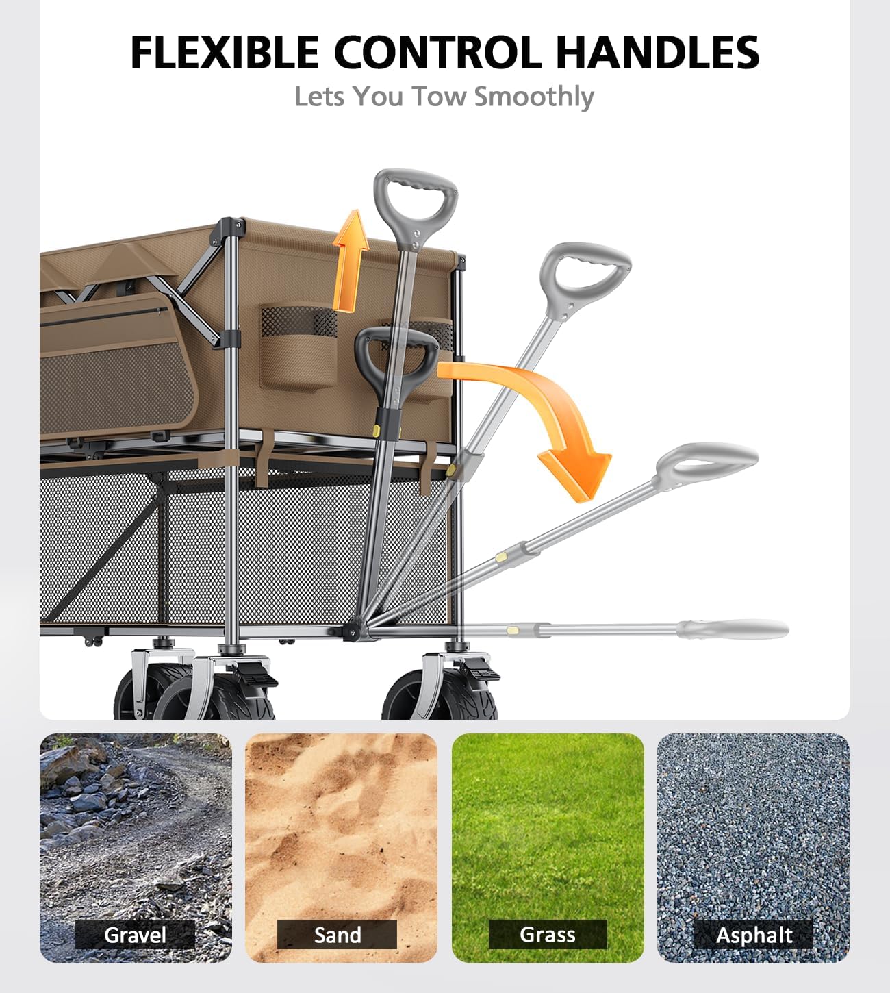 Foldable Wagon Cart,Everyfun 480Lbs Double Decker Wagon,Beach Carts with Big Wheels&Side Pocket&Dustbag,Large Capacity Folding Wagon for Shopping,Garden,Camping,Fish,New Wave Sports Wagon-Brown