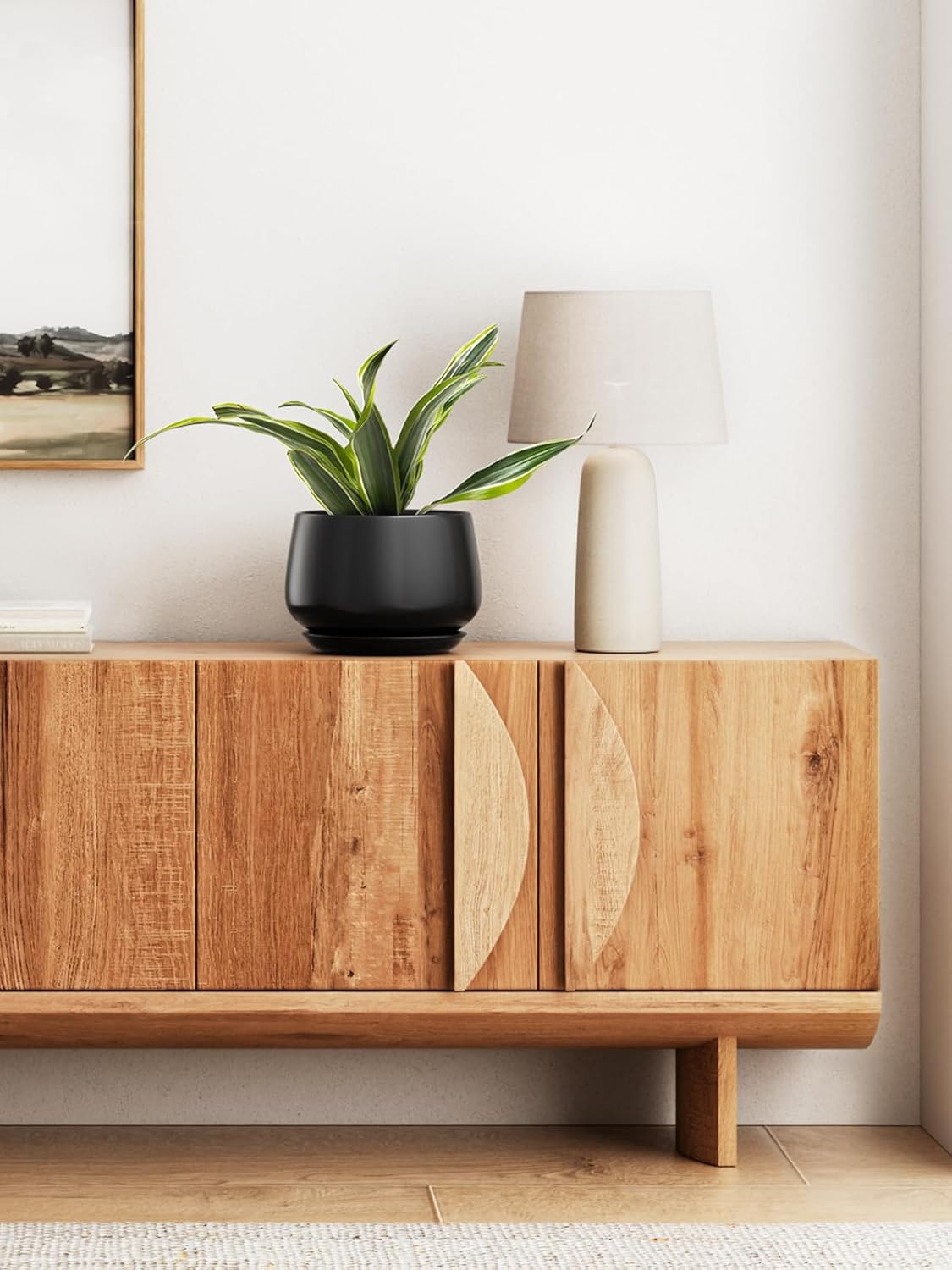 LE TAUCI Ceramic Planter, 10 Inch Plant Pot with Drainage Hole & Saucer – Durable Indoor Planter for Modern Home Decor, Black