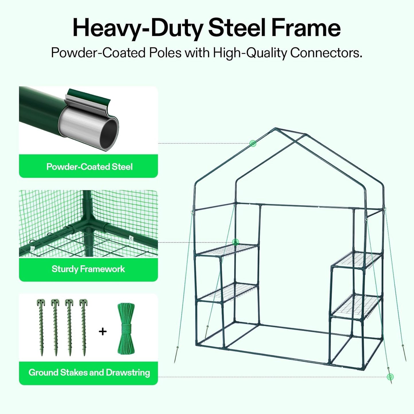 VIVOSUN 57 x 29 x 77-Inch Mini Walk-in Greenhouse with Windows, Shelves and Anchors, Plant Garden Hot House