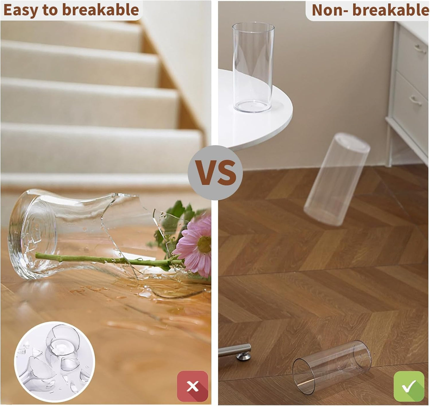 Clear Flower Vase, Non-breakable Vases, 6" W x 14" H, Acrylic Vase, Aesthetic Room Decor Cylindrical Modern Flower Vases for Table Centerpiece, Home Decor, Women Floral Arrangement Gift