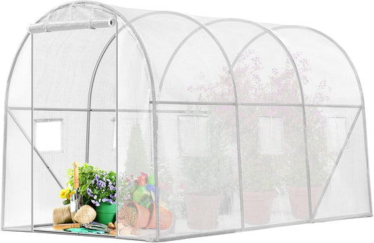 VIVOSUN 10x7x7 Ft. Large Walk in Greenhouse, Greenhouse Tunnel, Garden Plant Hot House with White PE Cover, Roll-up Zipper Door and Window for Outdoor, White