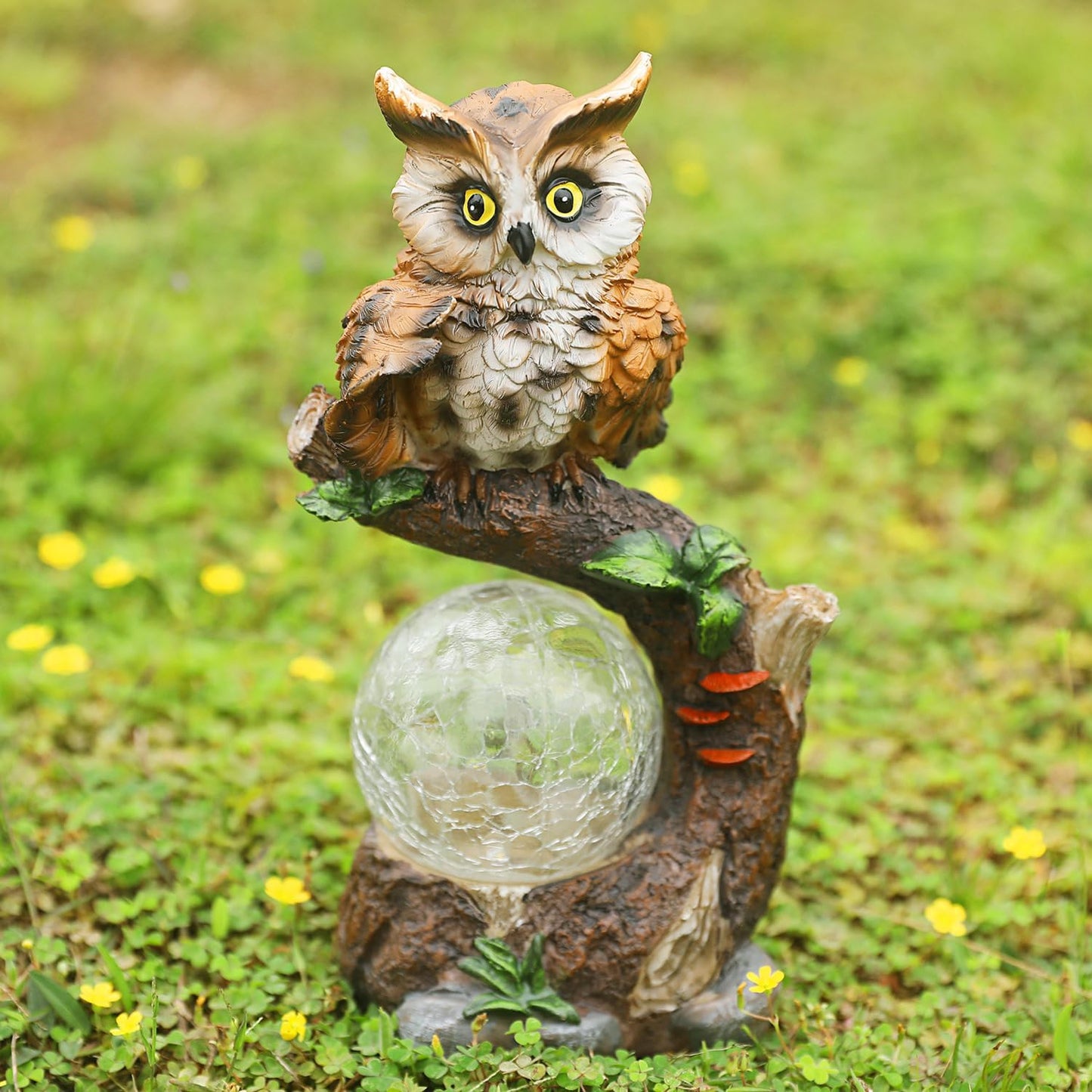 Solar Garden Outdoor Statues, Owl Garden Statue with Solar Glass Ball Light Lantern Outdoor Decor, for Lawn,Yard, Unique Housewarming Gift for Women Mother Mom