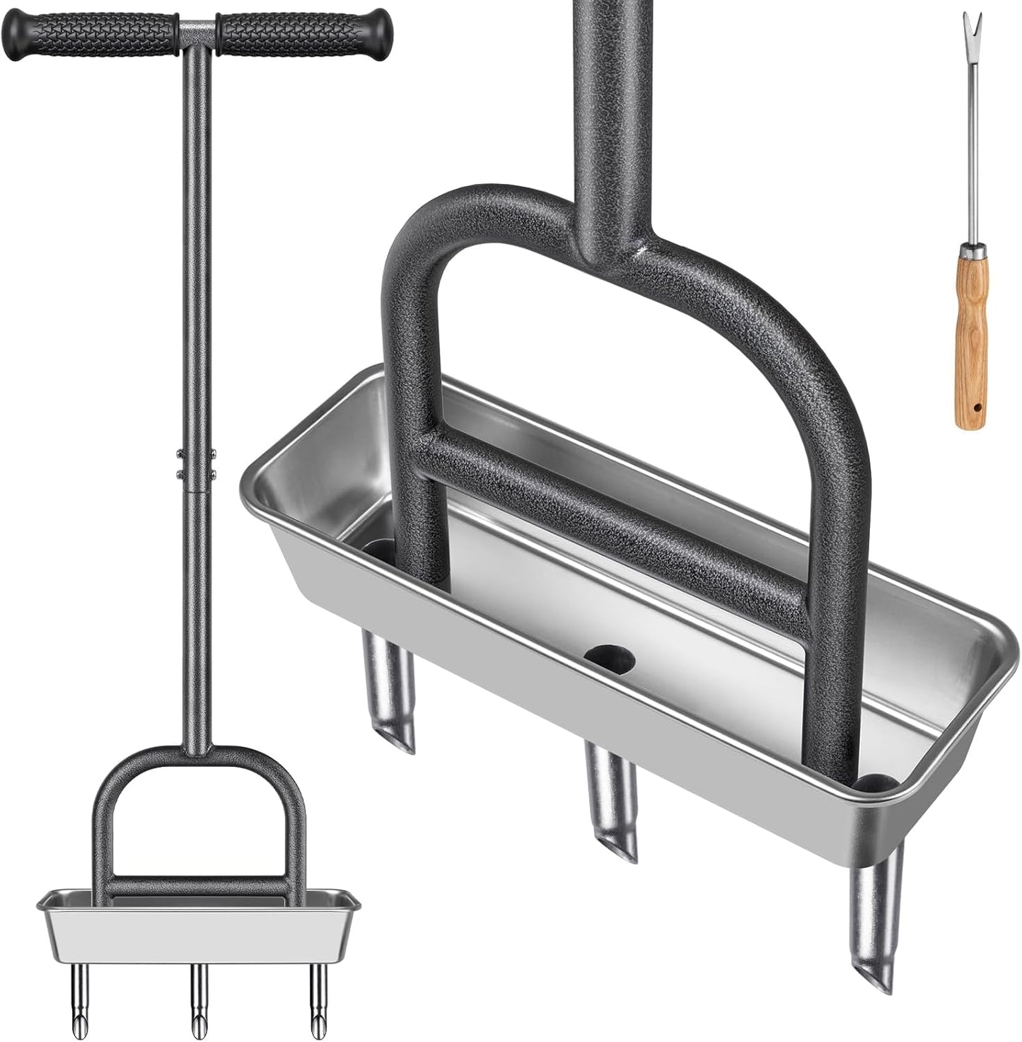 Dolibest Lawn Coring Aerator, Manual Lawn Aerator, 3 Stainless Steel Corer Plug Aerator with Soil Core Storage Tray, Pre-Assembled Manual Grass Aerating Tool & Clean Hand Tool, Improving Lawn Health