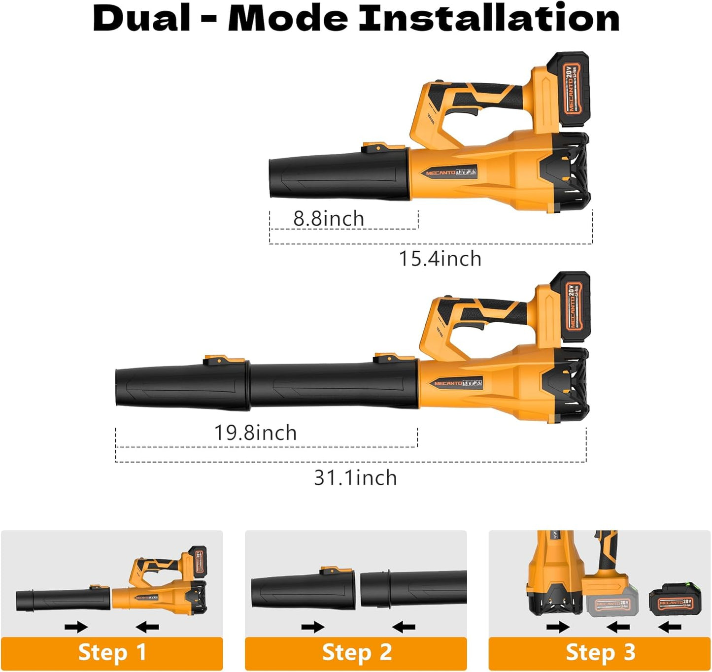 Leaf Blower Cordless, 650 CFM/170 MPH, 6-Speed Levels with 2 X 4.0Ah Handheld Battery Leaf Blower, Electric Blowers for Lawn Care, Garden, Yard (Yellow & 2 Battery)