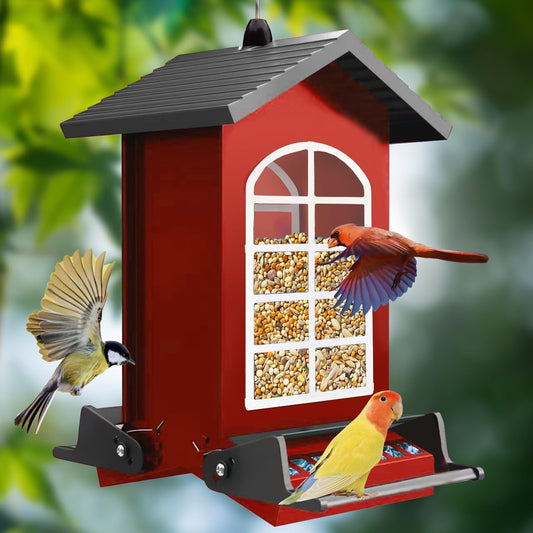 Bird Feeder Squirrel Proof Metal Hanging for Outdoor Wild Bird Seed, 5LBS with Bilateral Weight-Activated Perches, Heavy Duty Bird Feeders for Outside Wild Bird - Red