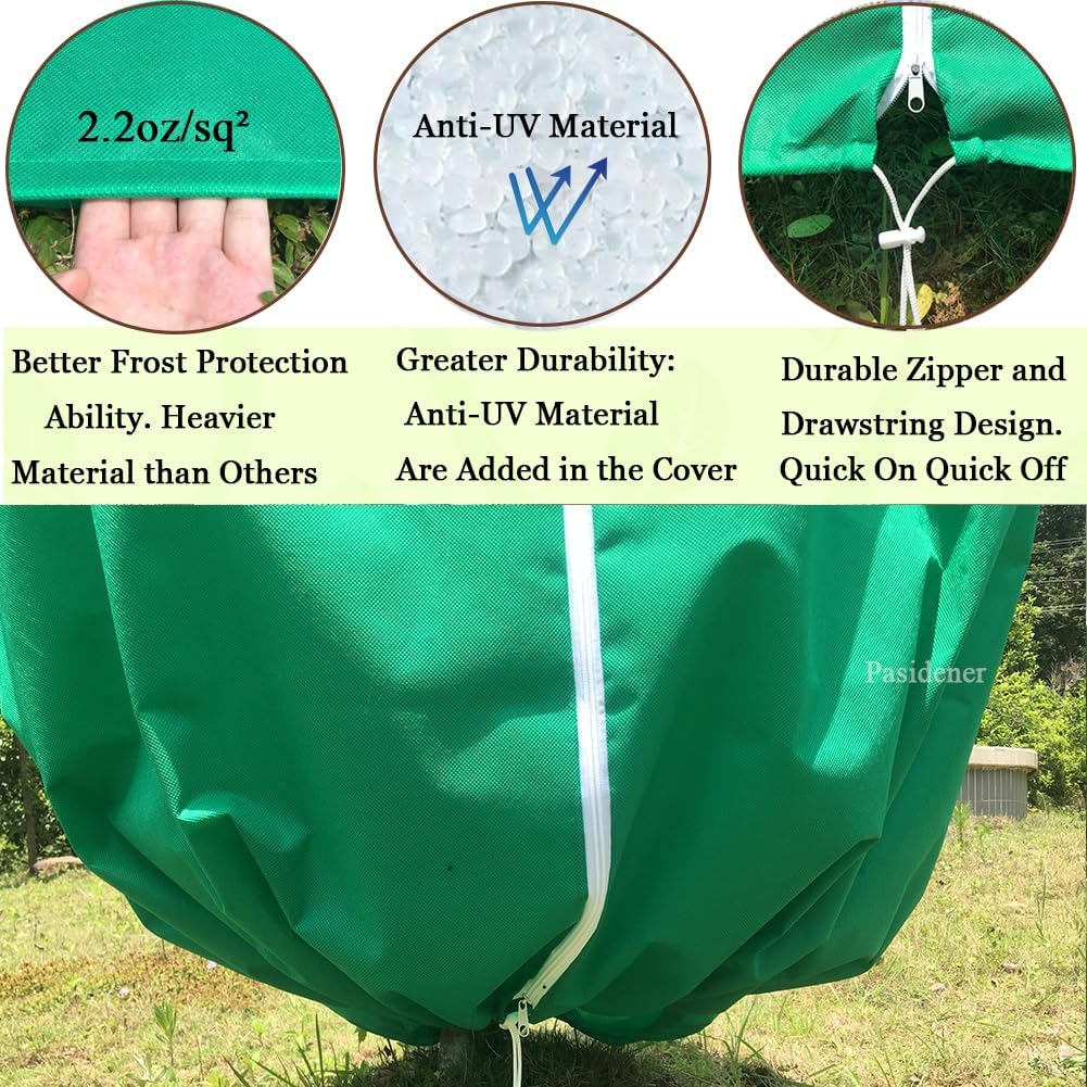Plant Covers Freeze Protection 2 Packs 50" x35" 2.2oz Tree Covers Frost Plant Covers Freeze Cloth for Outdoor Plants with Zipper Drawstring