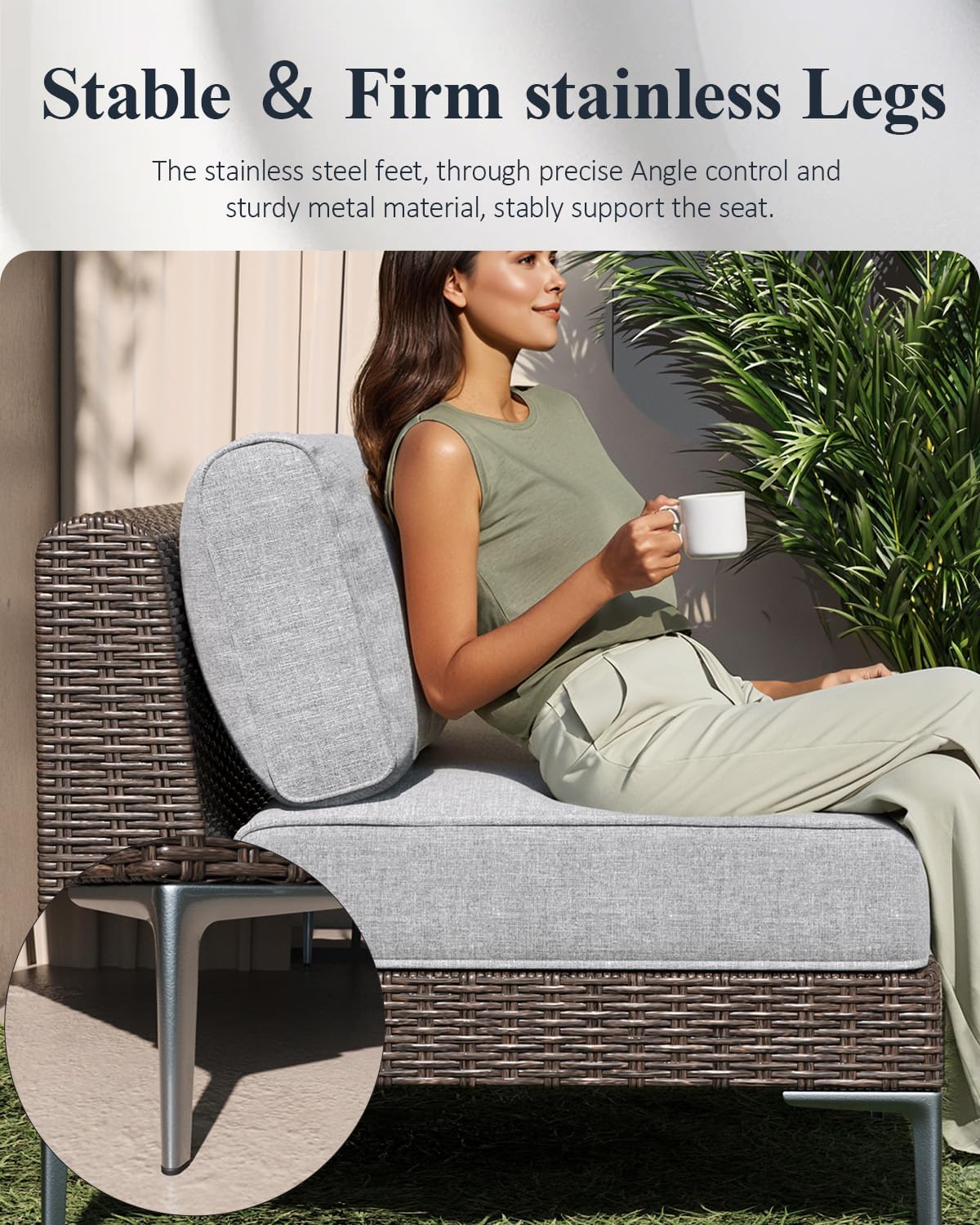 LayinSun 7-Piece Outdoor Modular Wicker Sectional Sofa with Fire Pit Table, Patio Furniture Conversation Set with Deep Seating and Thick Cushions