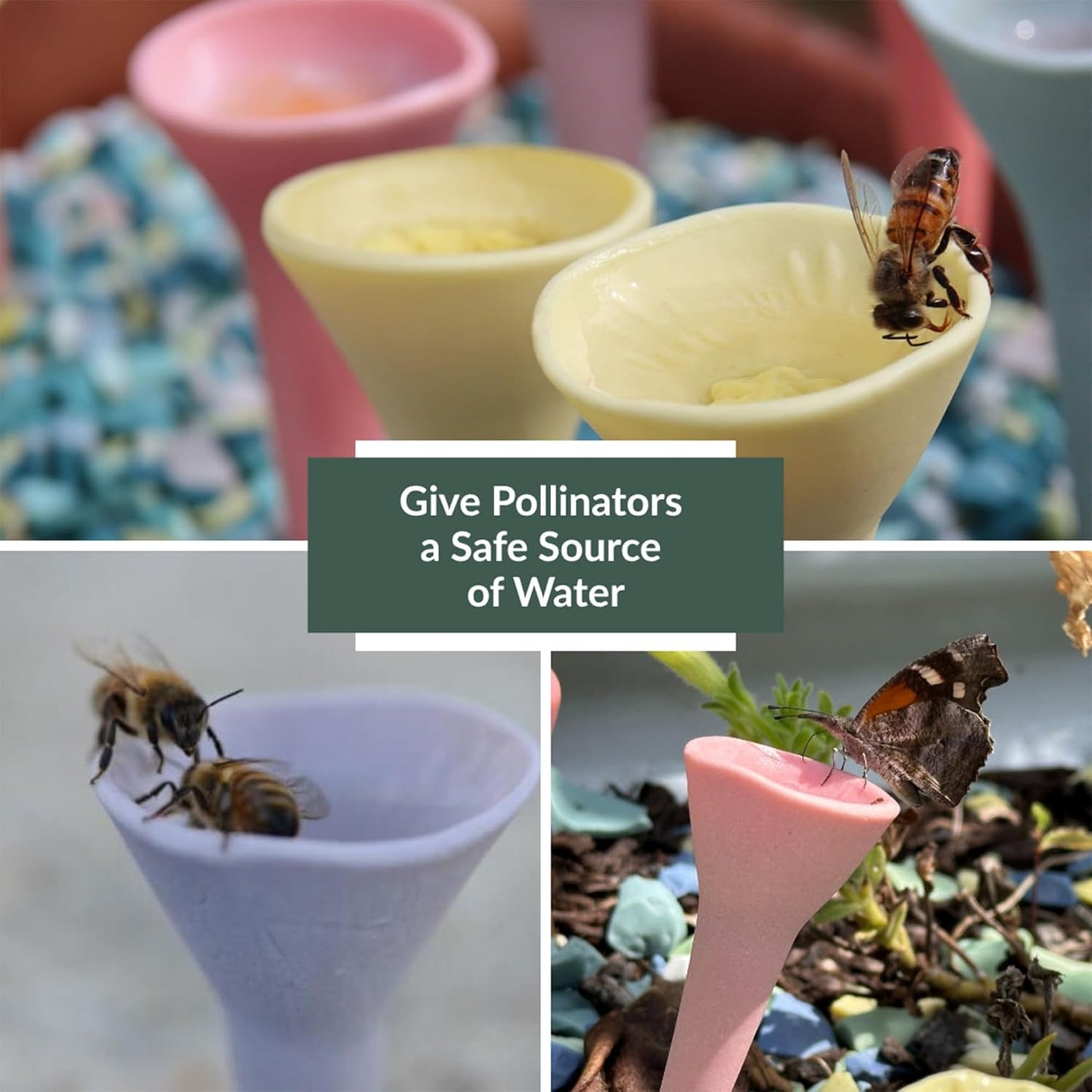 3 Pack, Bee Watering Station, Butterfly Feeder, Bee Feeder, Garden Decor, Bee Decor, Outdoor Garden Decor, Plastic Free, Handmade from Porcelain (3, Butterfly Special Red)
