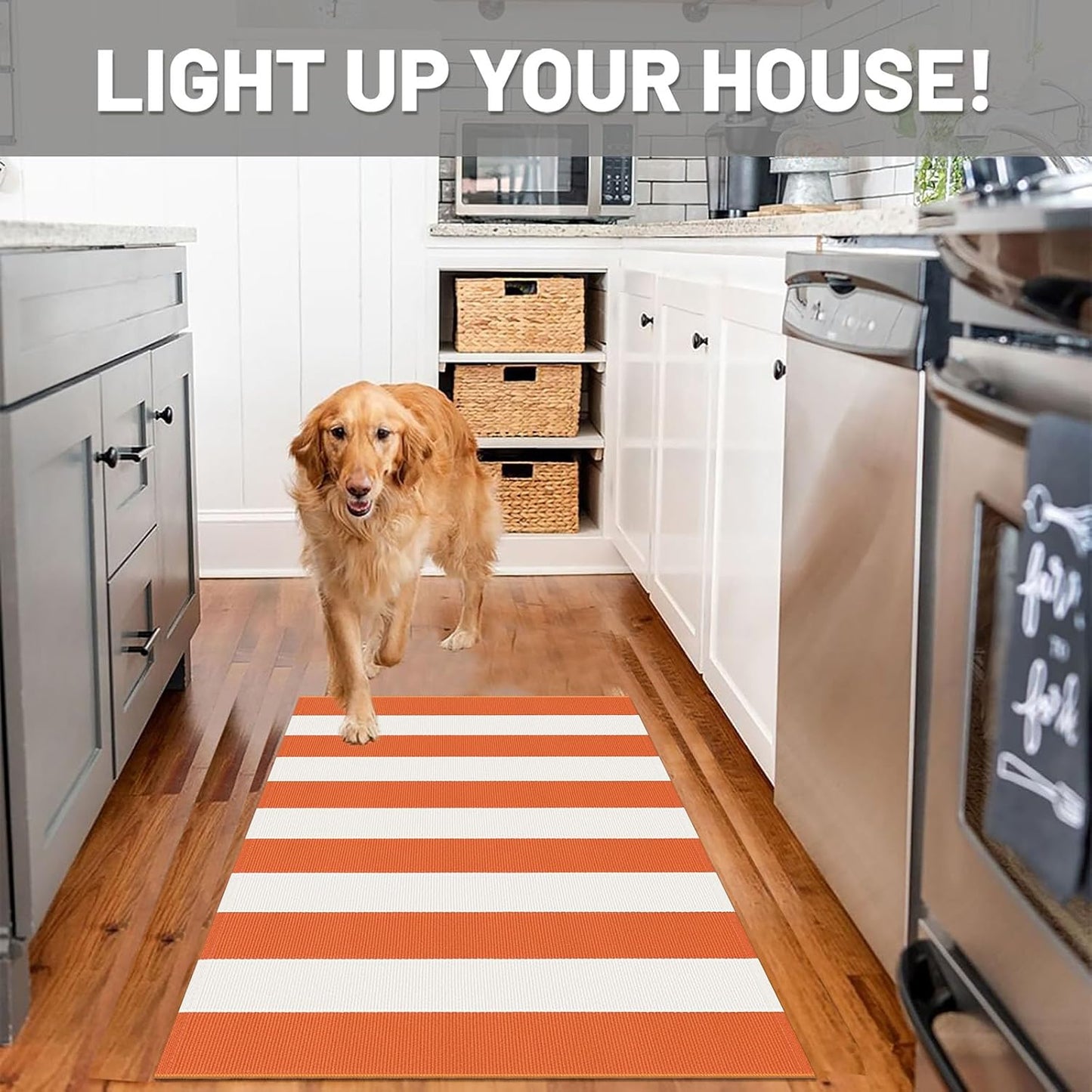 IOHOUZE Fall Door mat 27.5" x 43" Orange White Striped Area Rug Washable Front Porch Rug Striped Door Mat Outside Entrance Entryway Doormat for Fall, Halloween, Thanksgiving Porch Decor