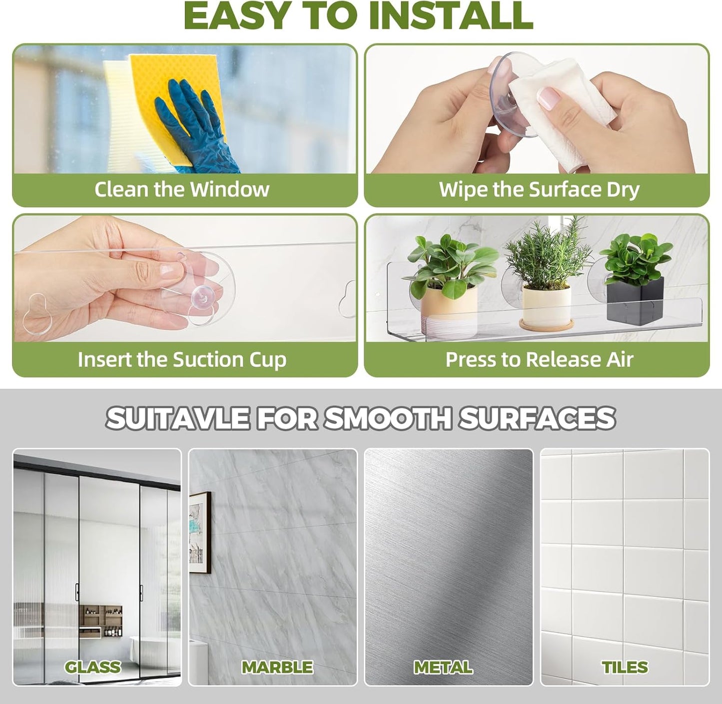 Windproof Window Plant Shelves 6 Pack - 15" Suction Cup Floating Shelf Set for Indoor Plants, Herb Gardens, Books & Decor, Bathroom and Kitchen Space-Saving Wall-Mounted Clear Acrylic Sill Extender