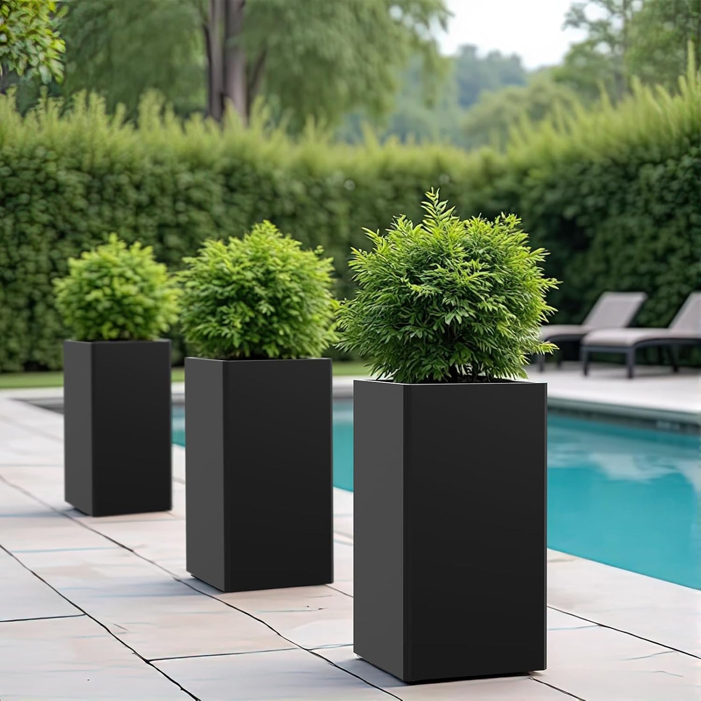 26" Tall Planters, Outdoor＆Indoor Black Planter Pots, Durable All-Weather Use with Drainage Holes, Large Planters Modern Décor for Porch, Patio, Backyard